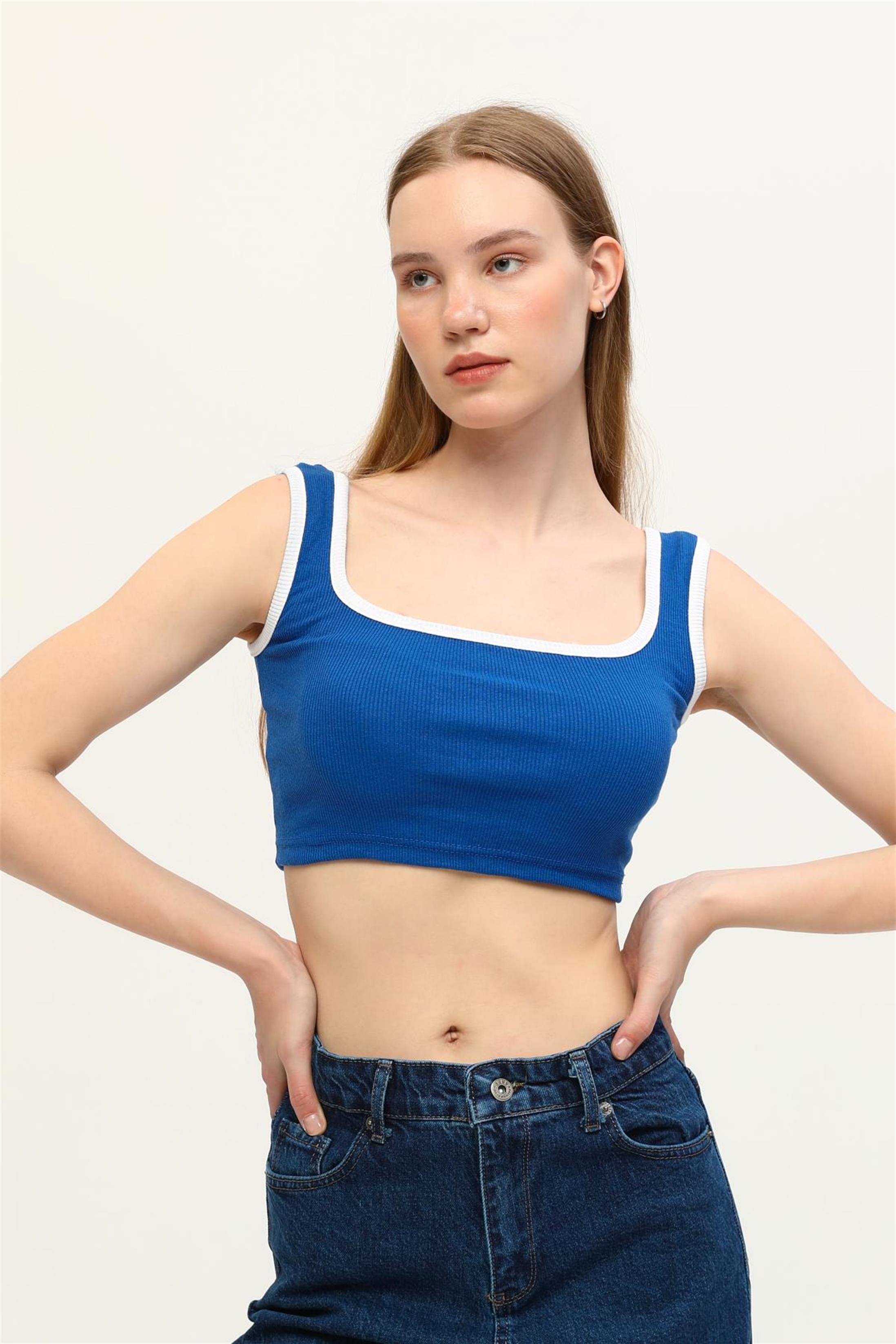 Kadın Kaşkorse Renkli Biyeli Crop Büstiyer