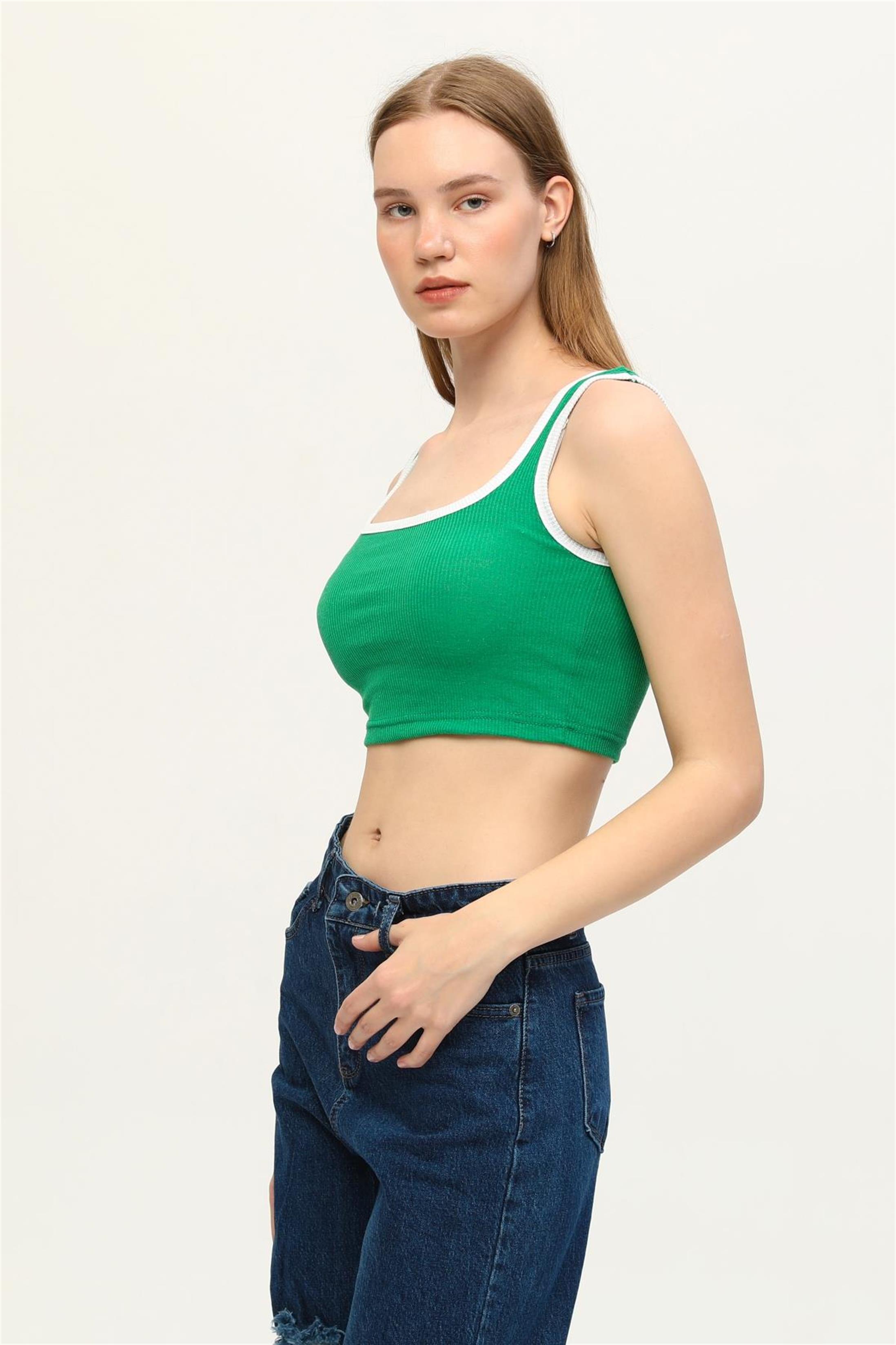 Kadın Kaşkorse Renkli Biyeli Crop Büstiyer