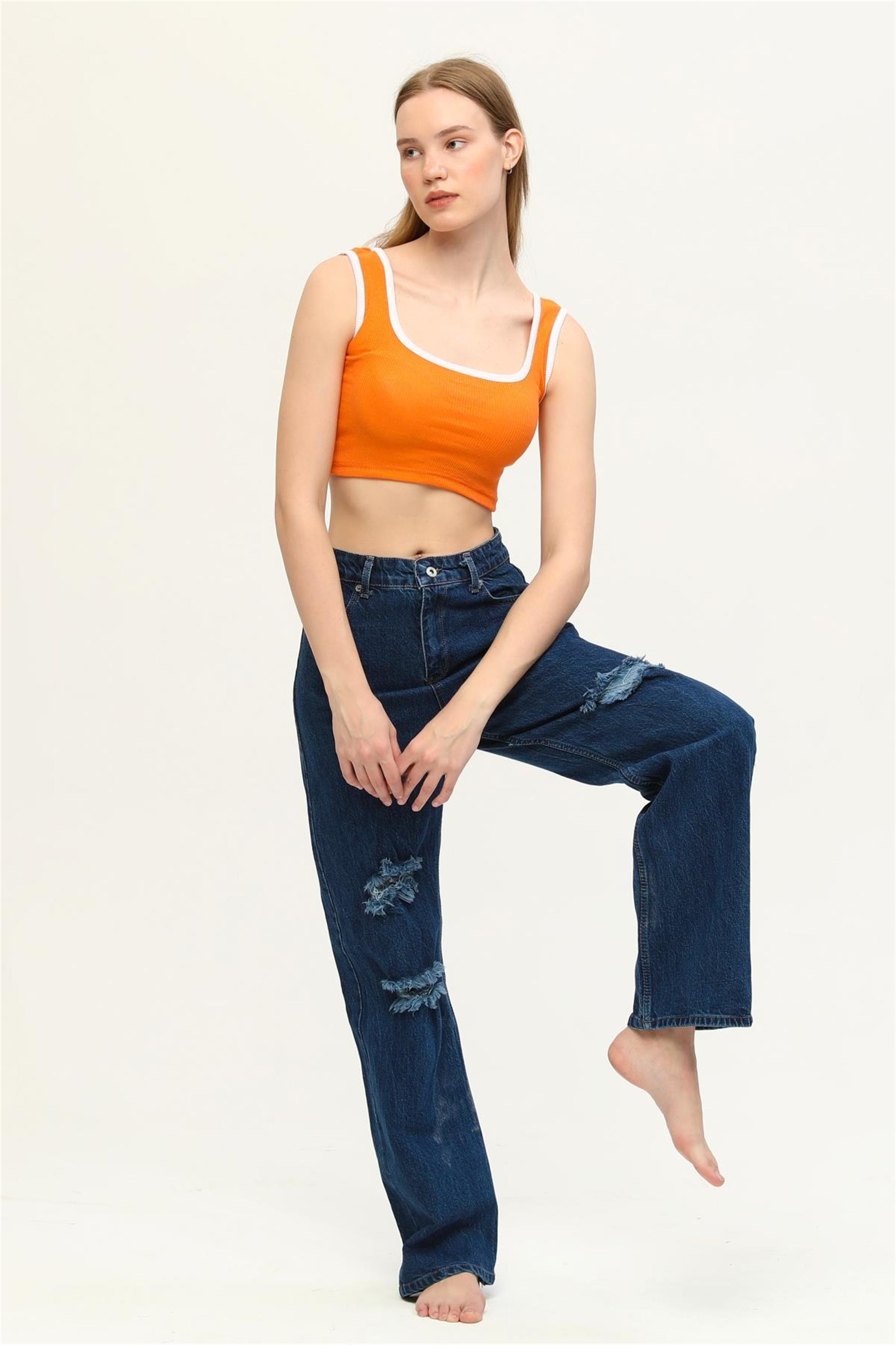 Kadın Kaşkorse Renkli Biyeli Crop Büstiyer