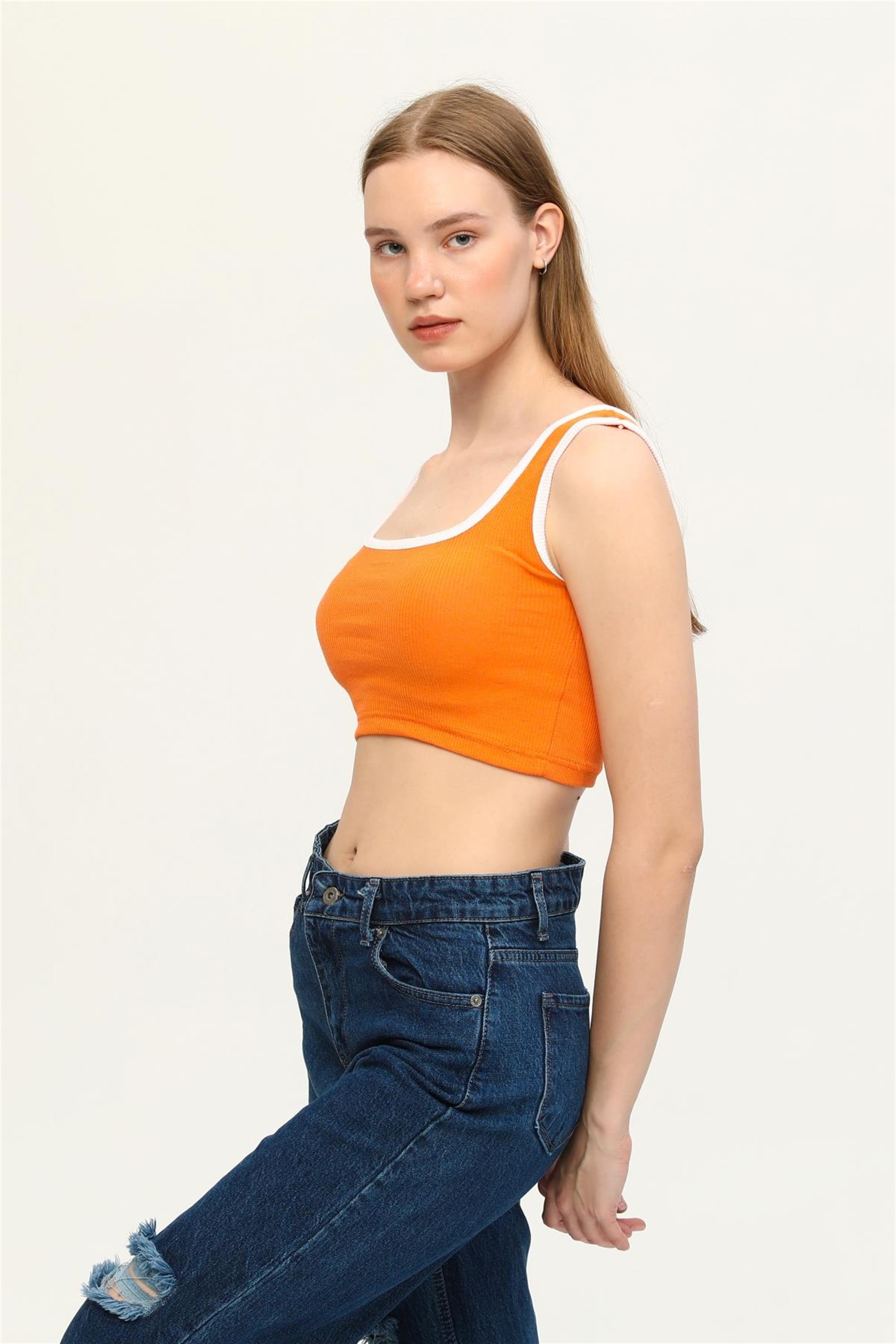 Kadın Kaşkorse Renkli Biyeli Crop Büstiyer