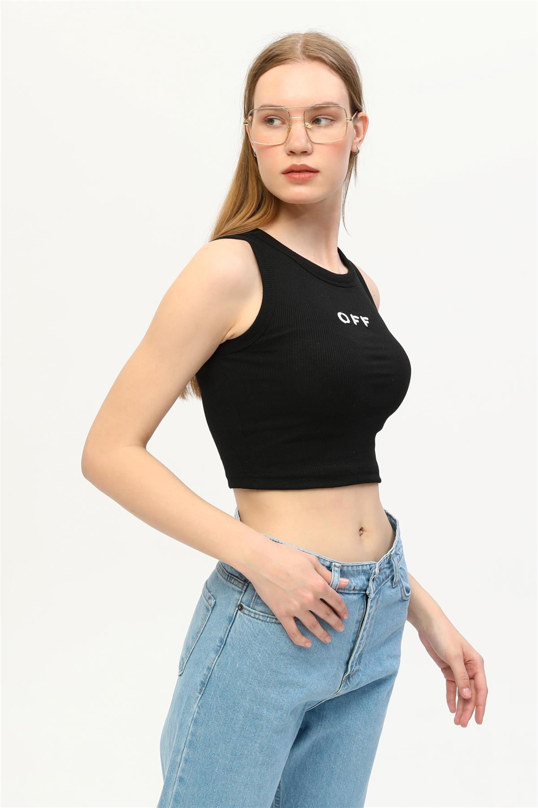 OFF Nakışlı Kaşkorse Crop Top Büstiyer