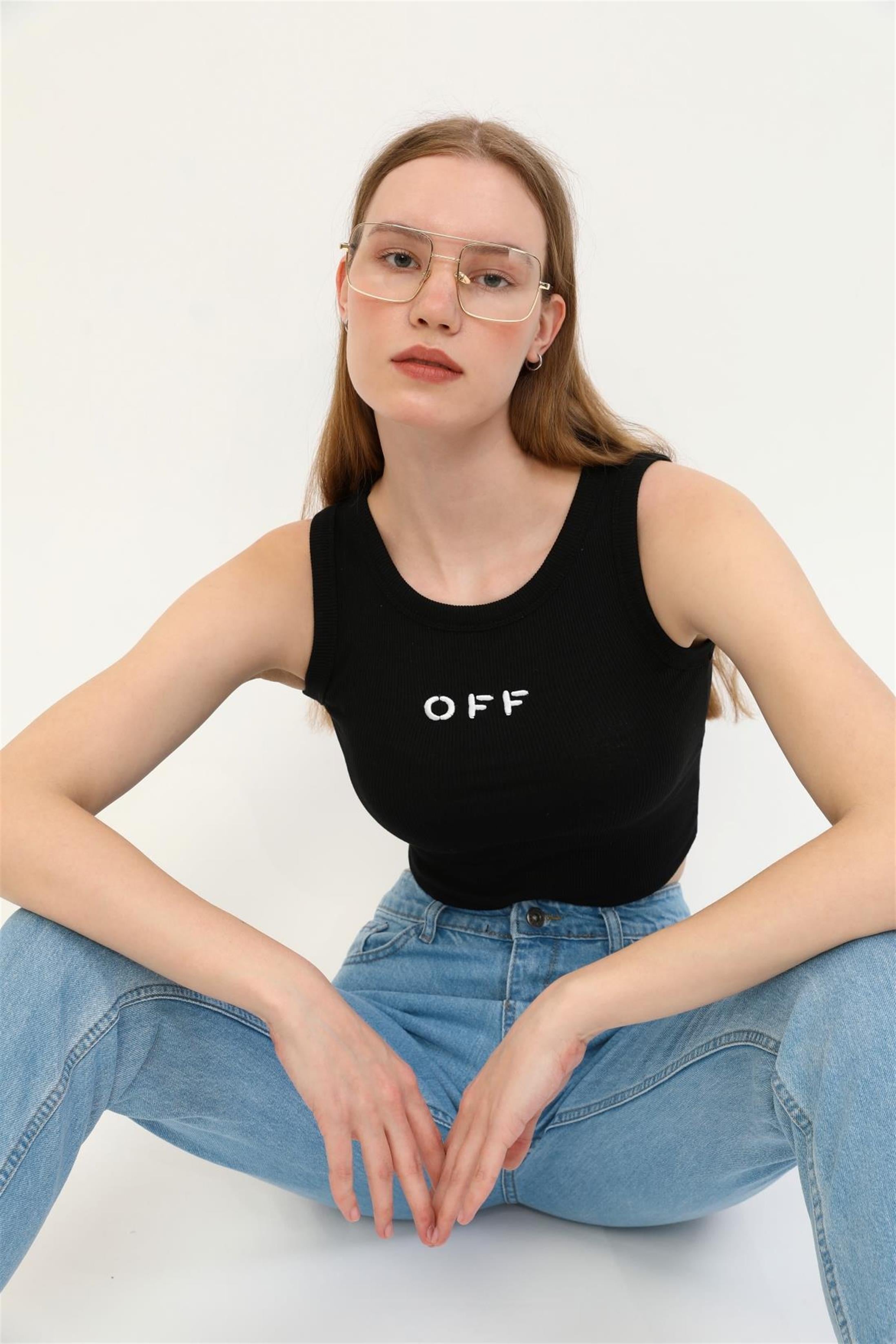 OFF Nakışlı Kaşkorse Crop Top Büstiyer