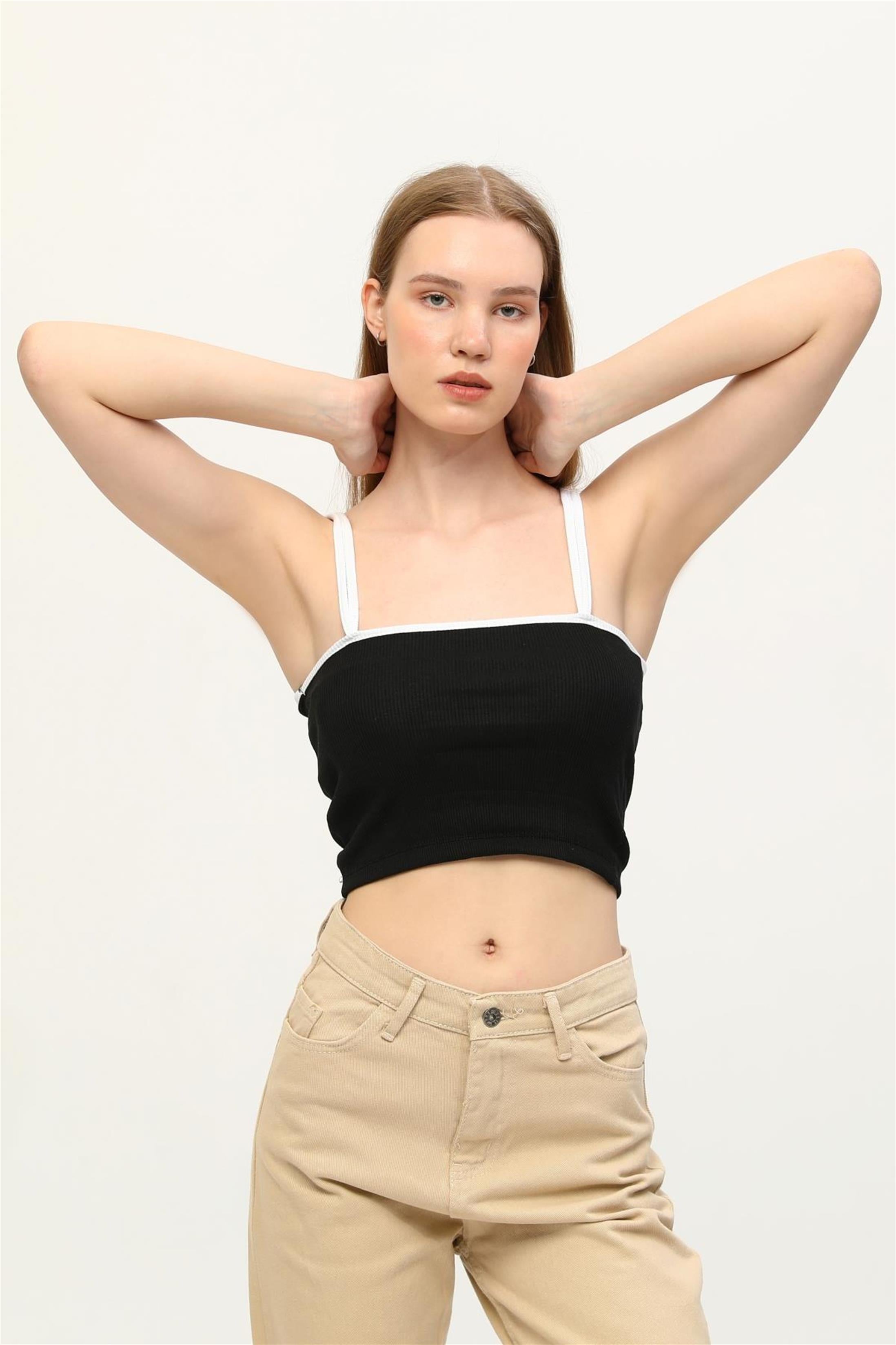 Kadın Çift Biye Askılı Crop Top Büstiyer