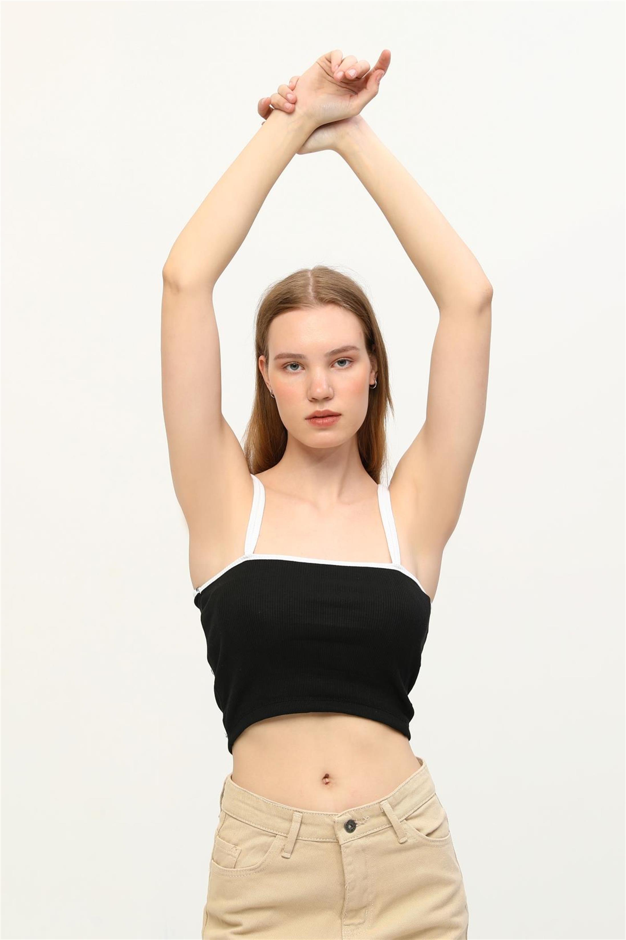 Kadın Çift Biye Askılı Crop Top Büstiyer