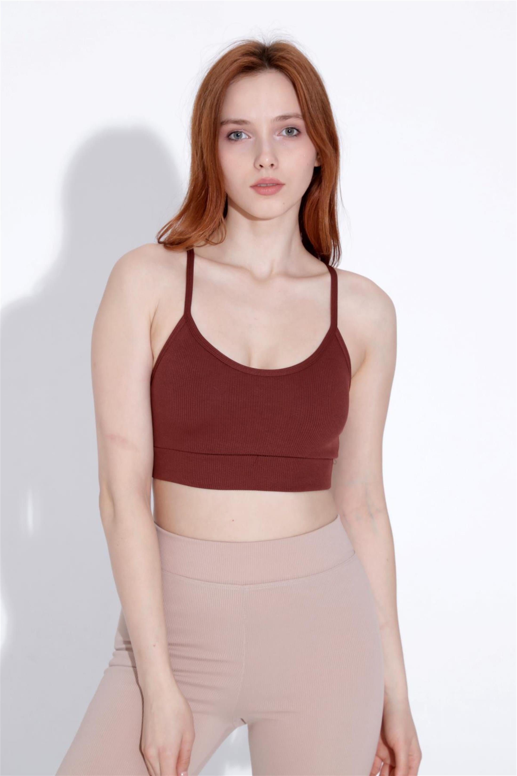 Kadın İp Askılı Fitilli Seamless Spor Büstiyer