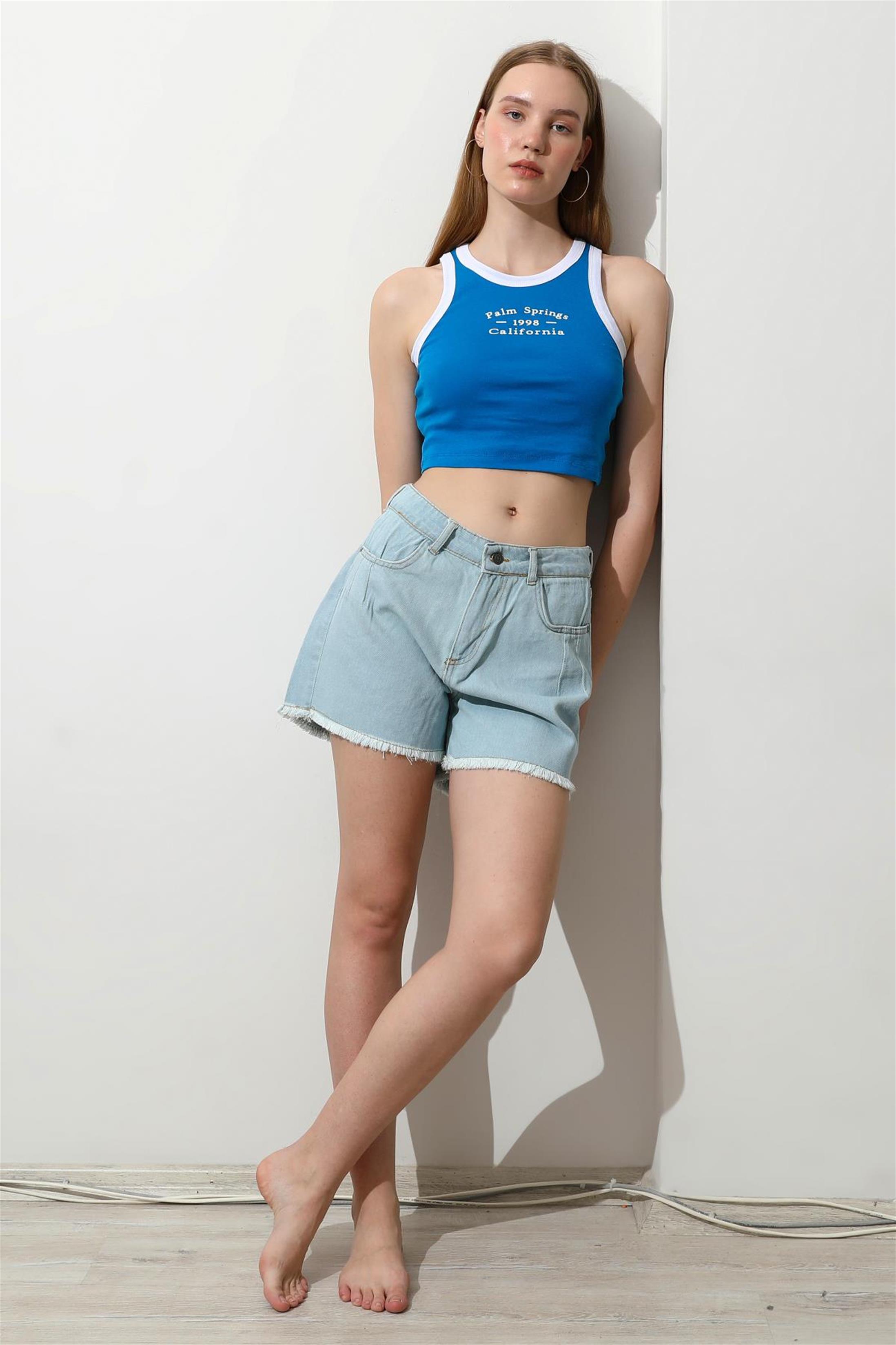 Kadın California Baskılı Crop Top Büstiyer