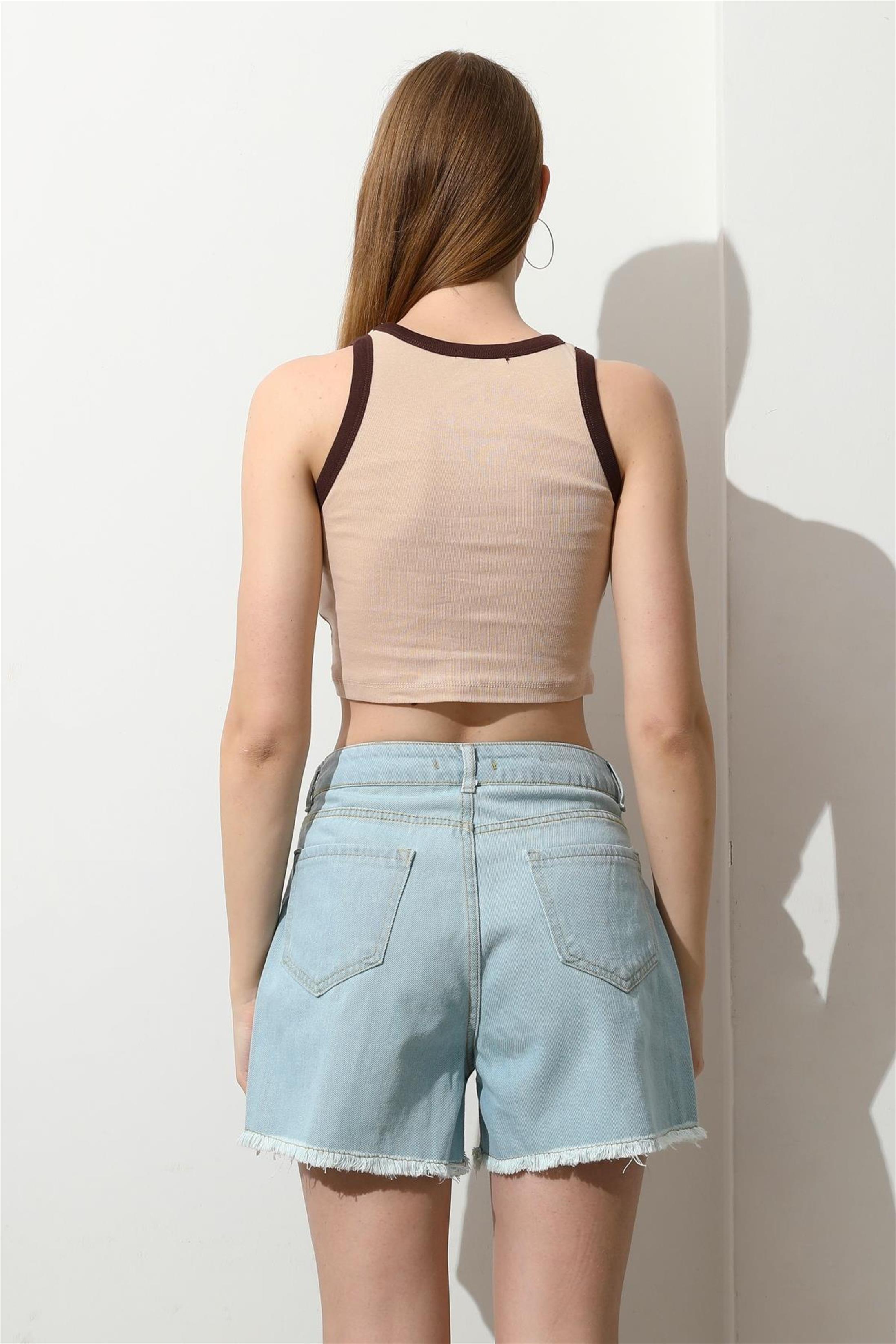 Kadın California Baskılı Crop Top Büstiyer