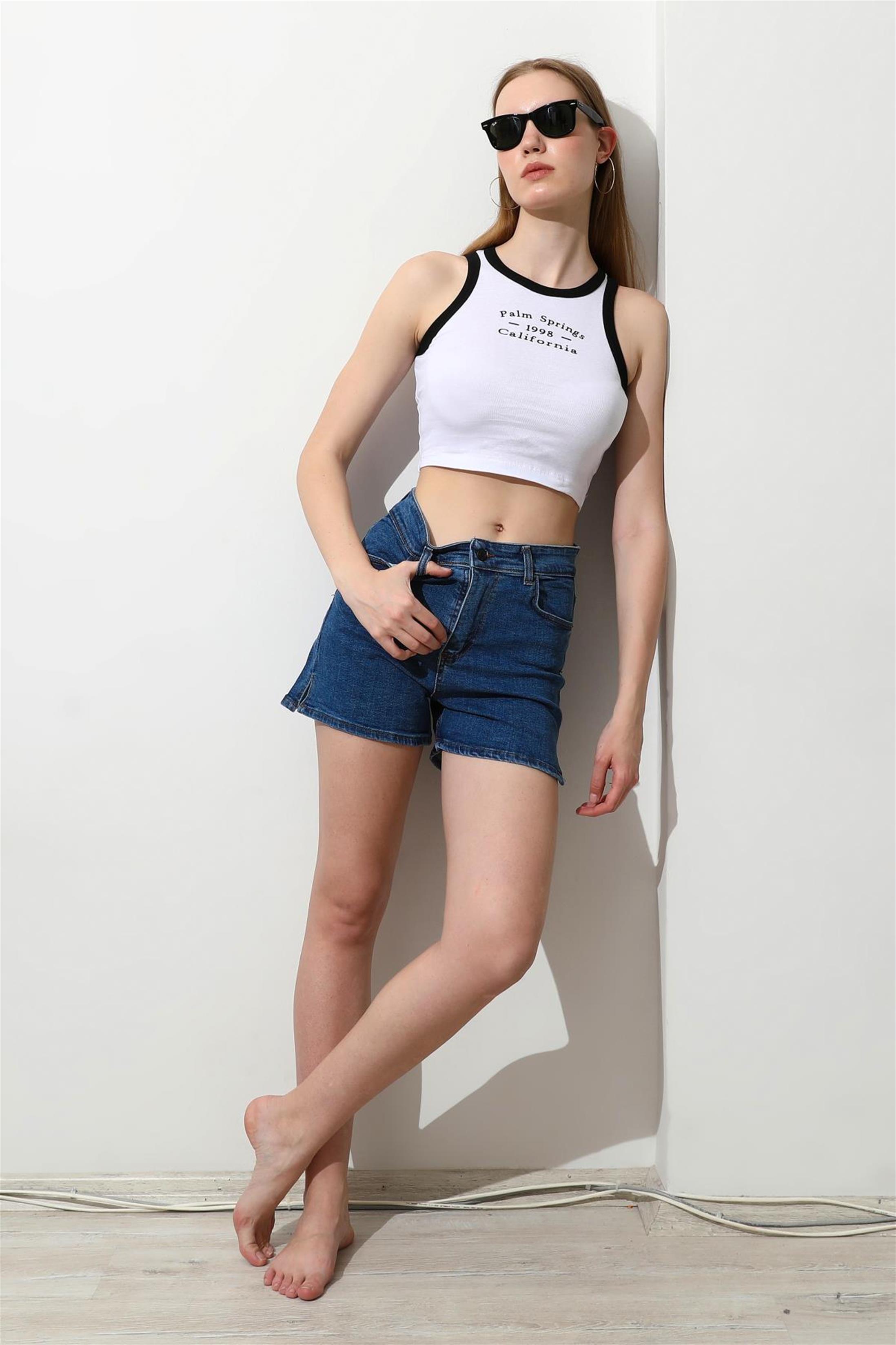 Kadın California Baskılı Crop Top Büstiyer
