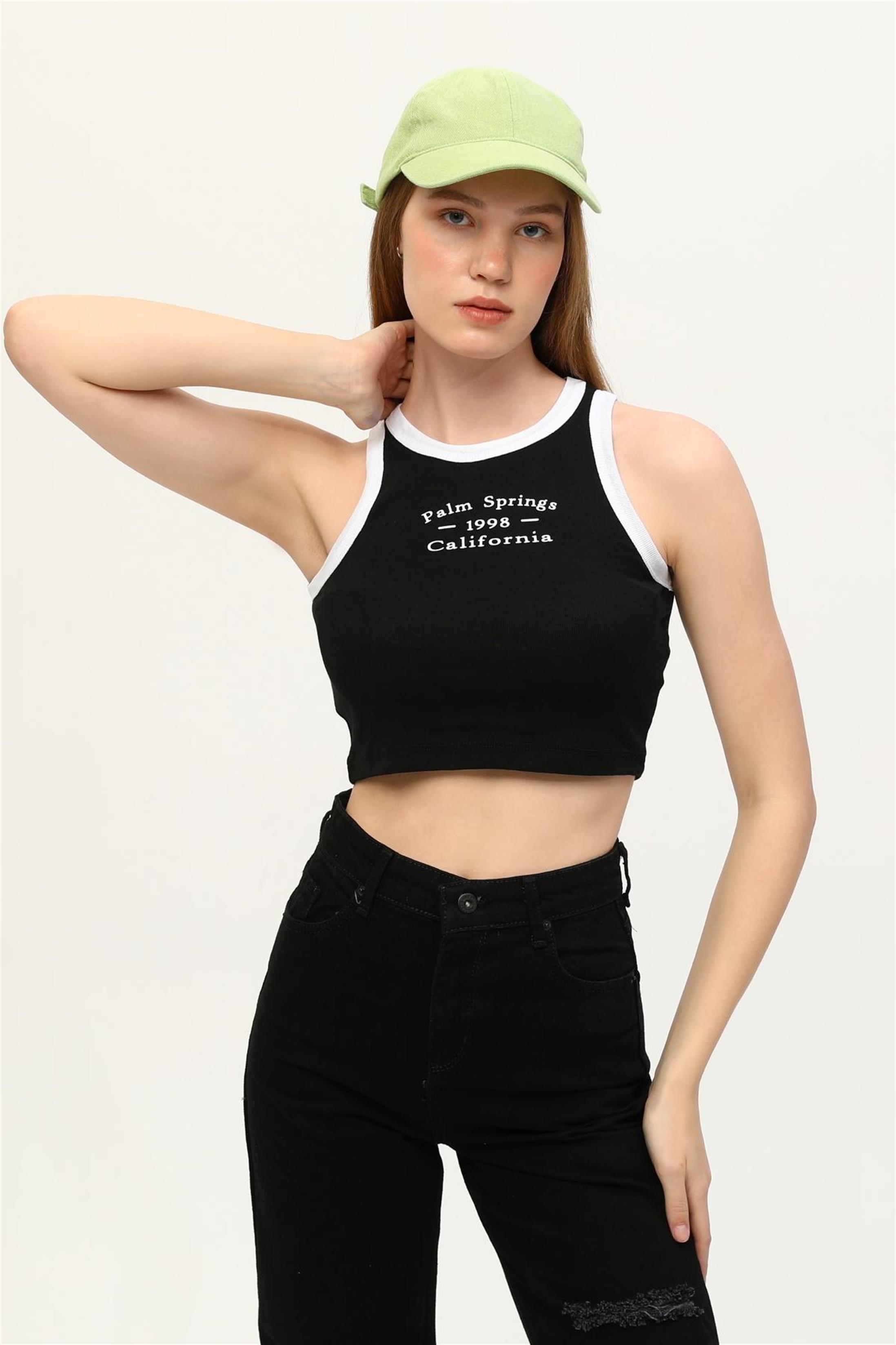 Kadın California Baskılı Crop Top Büstiyer