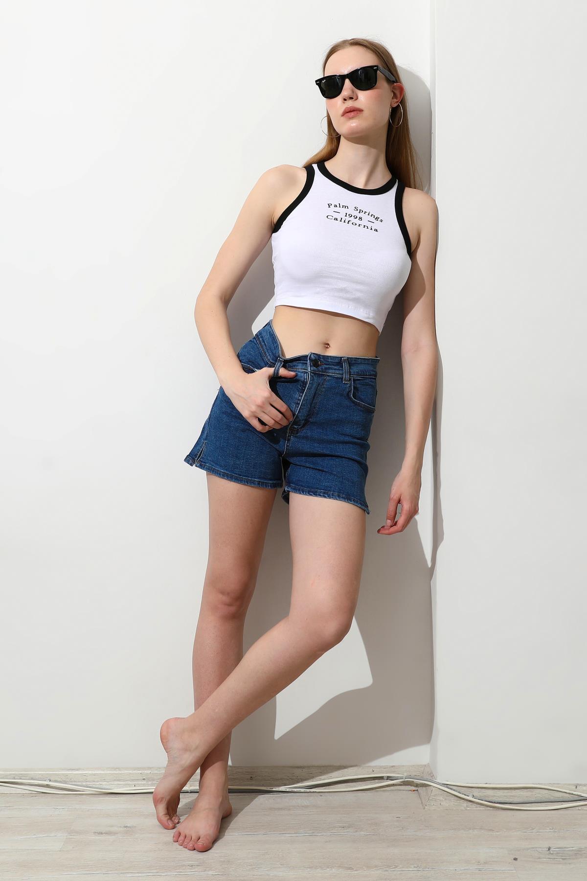 Kadın California Baskılı Crop Top Büstiyer