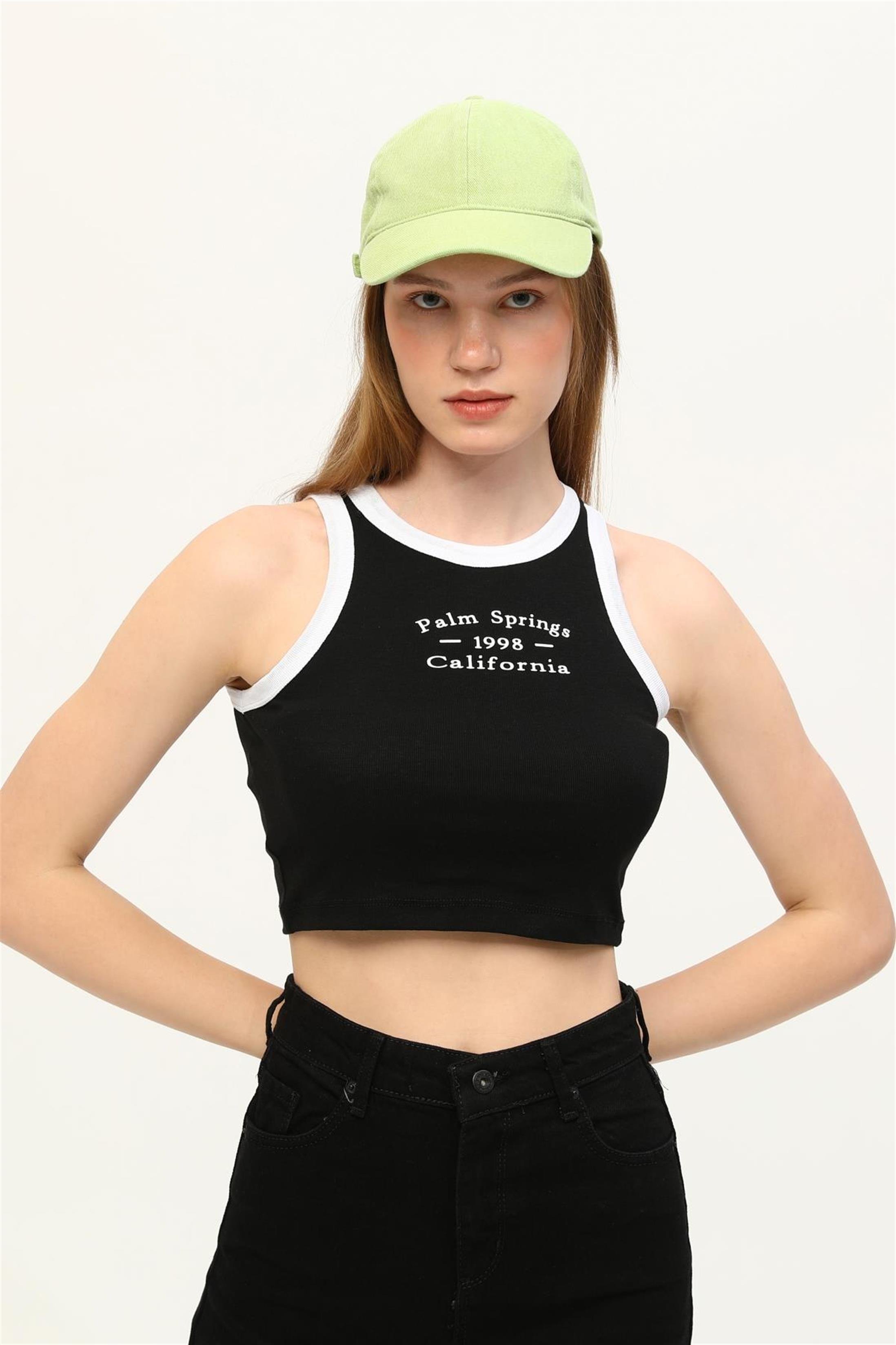 Kadın California Baskılı Crop Top Büstiyer