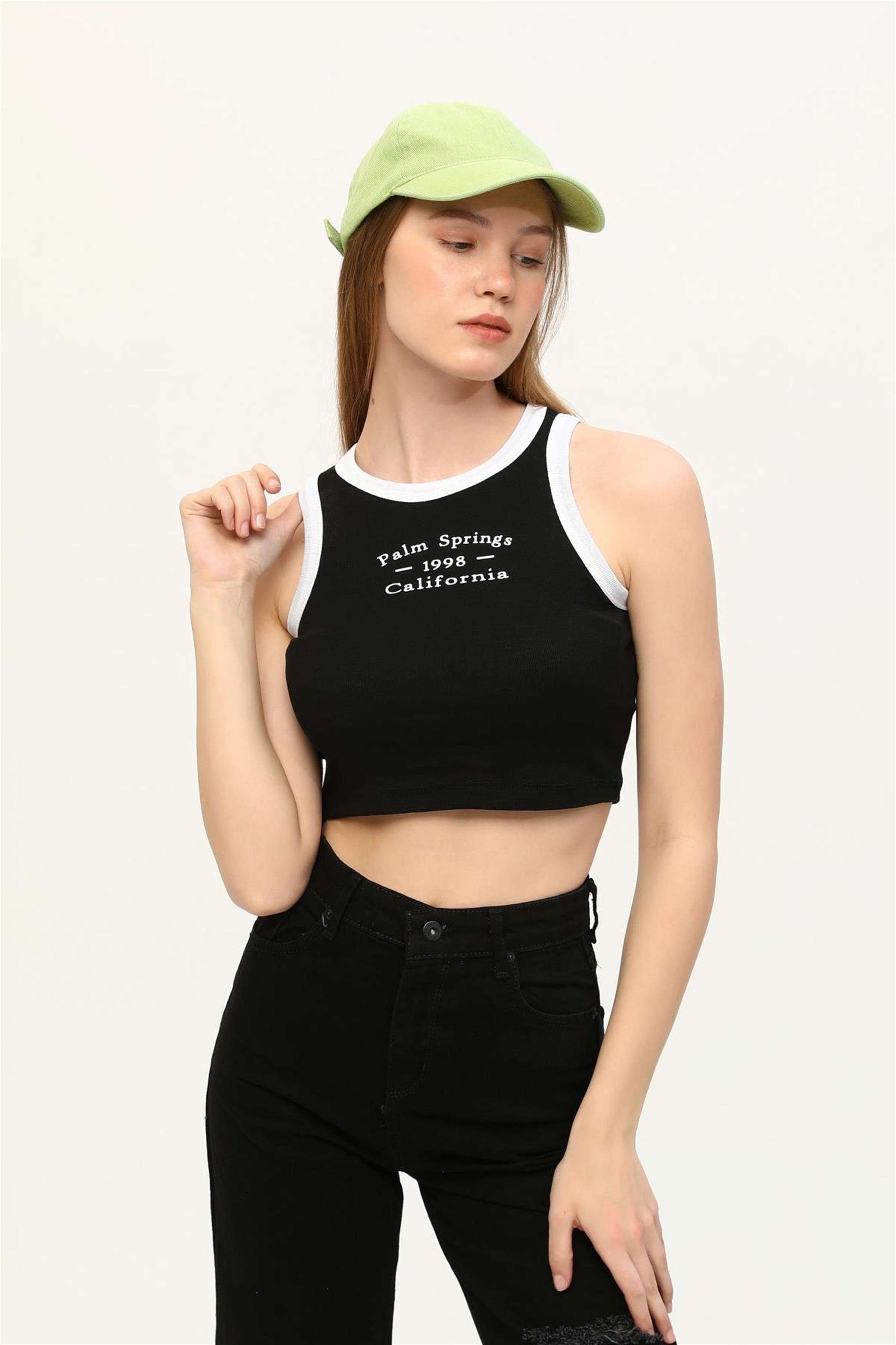 Kadın California Baskılı Crop Top Büstiyer