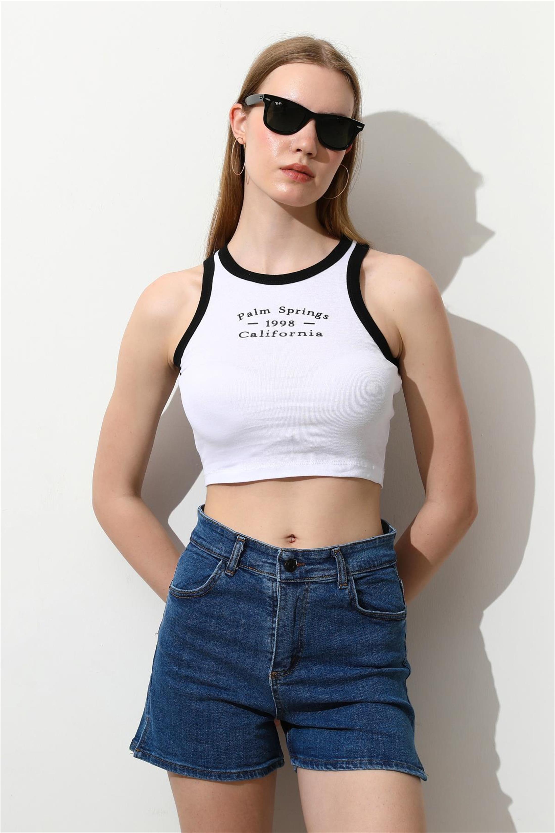 Kadın California Baskılı Crop Top Büstiyer