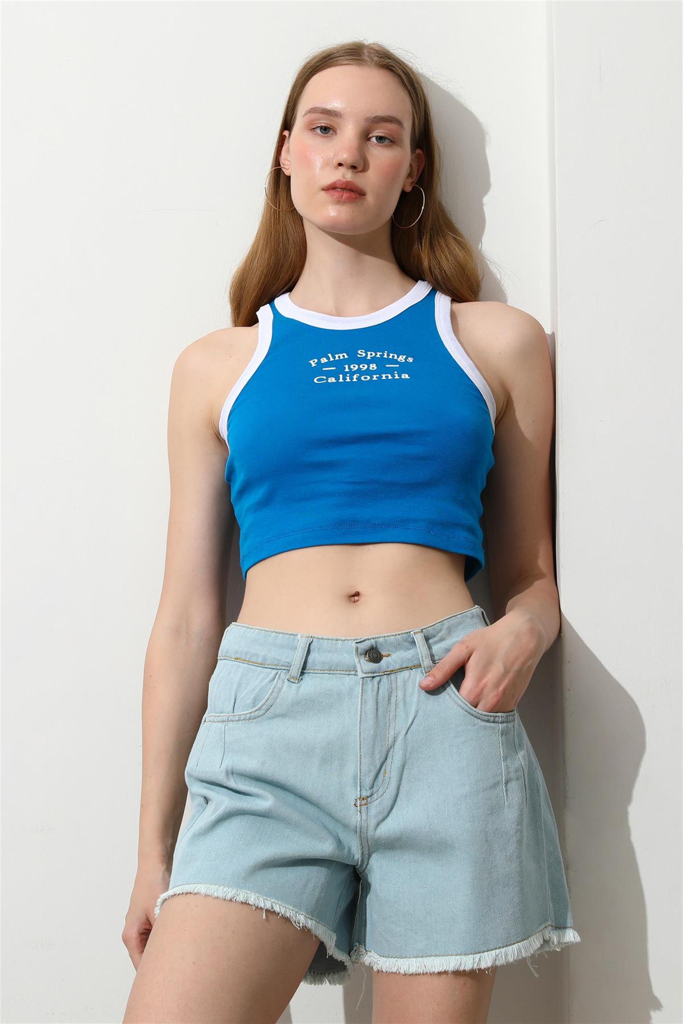 Kadın California Baskılı Crop Top Büstiyer