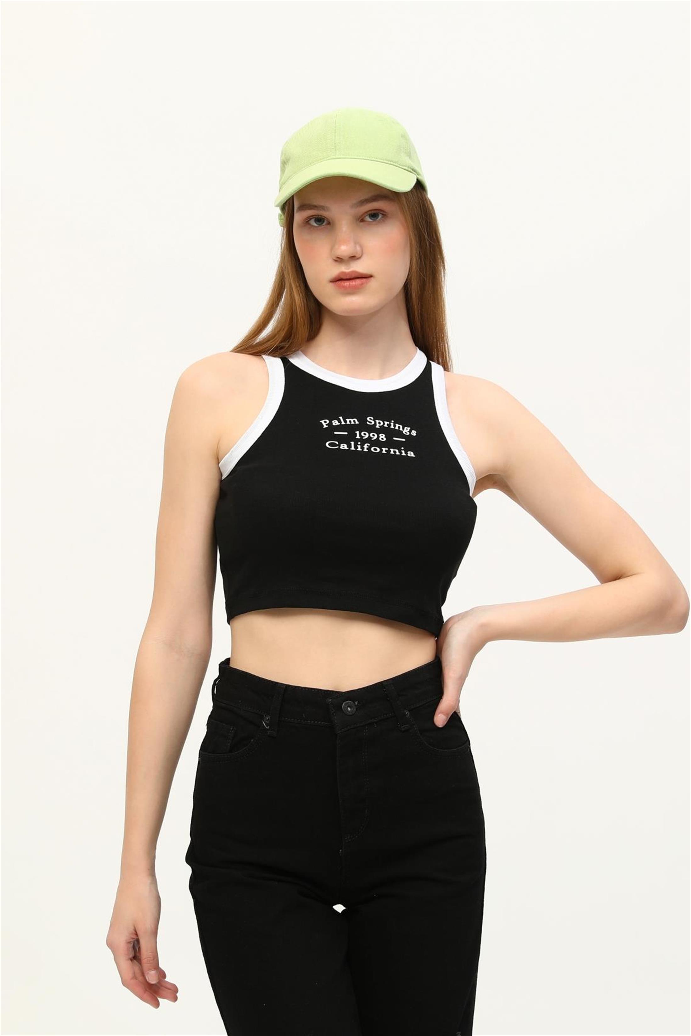 Kadın California Baskılı Crop Top Büstiyer