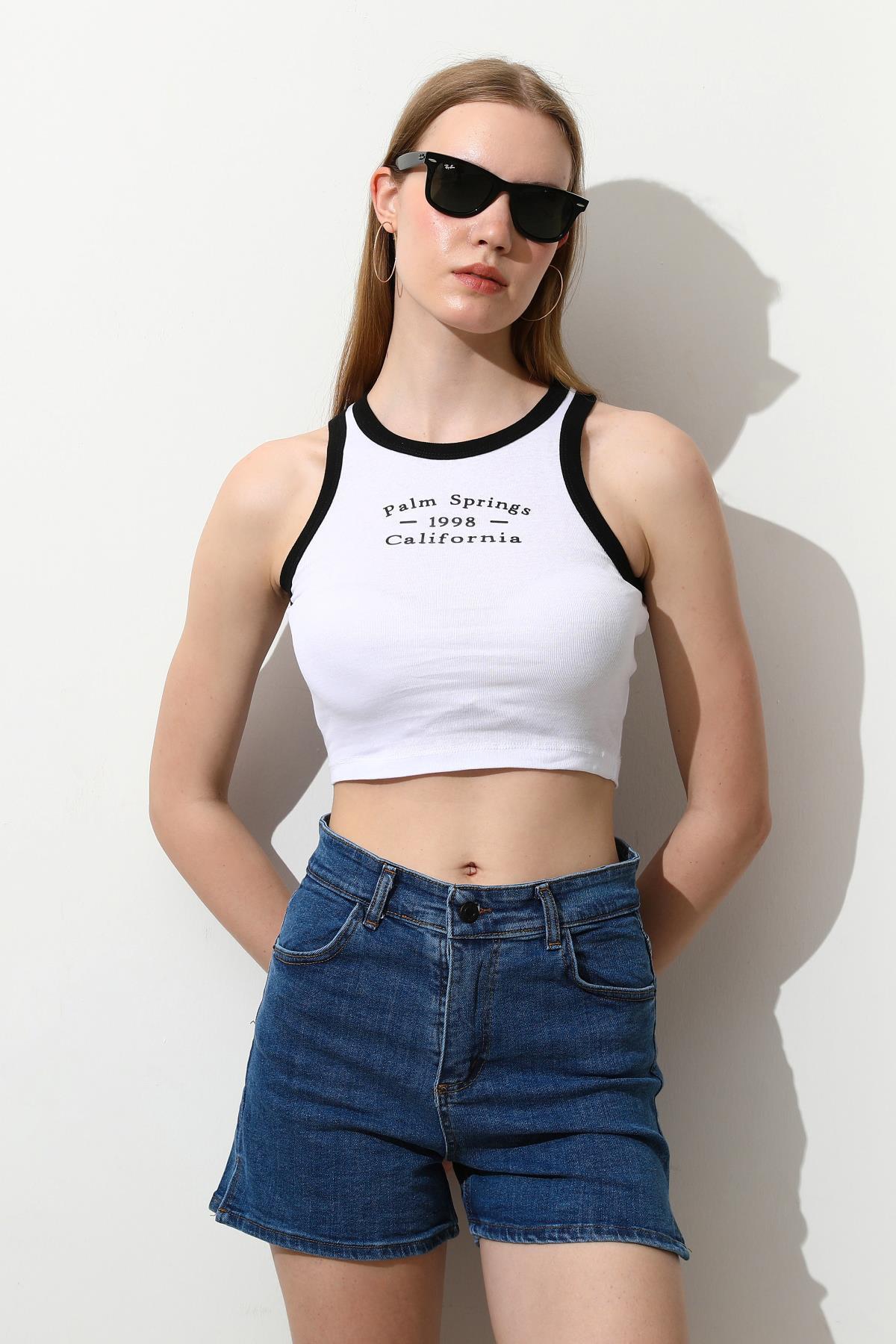 Kadın California Baskılı Crop Top Büstiyer