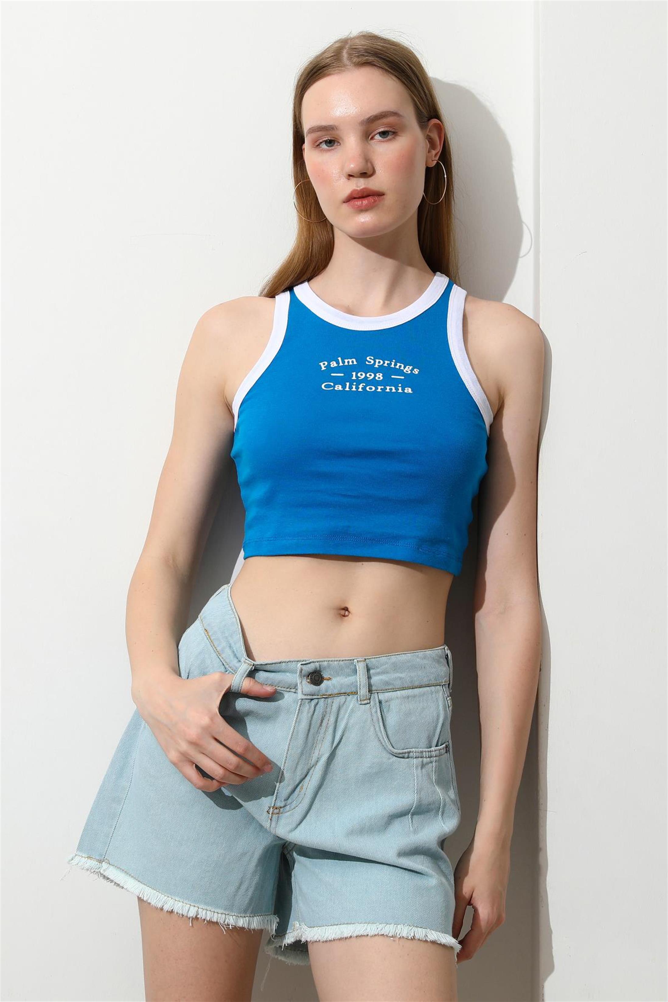 Kadın California Baskılı Crop Top Büstiyer