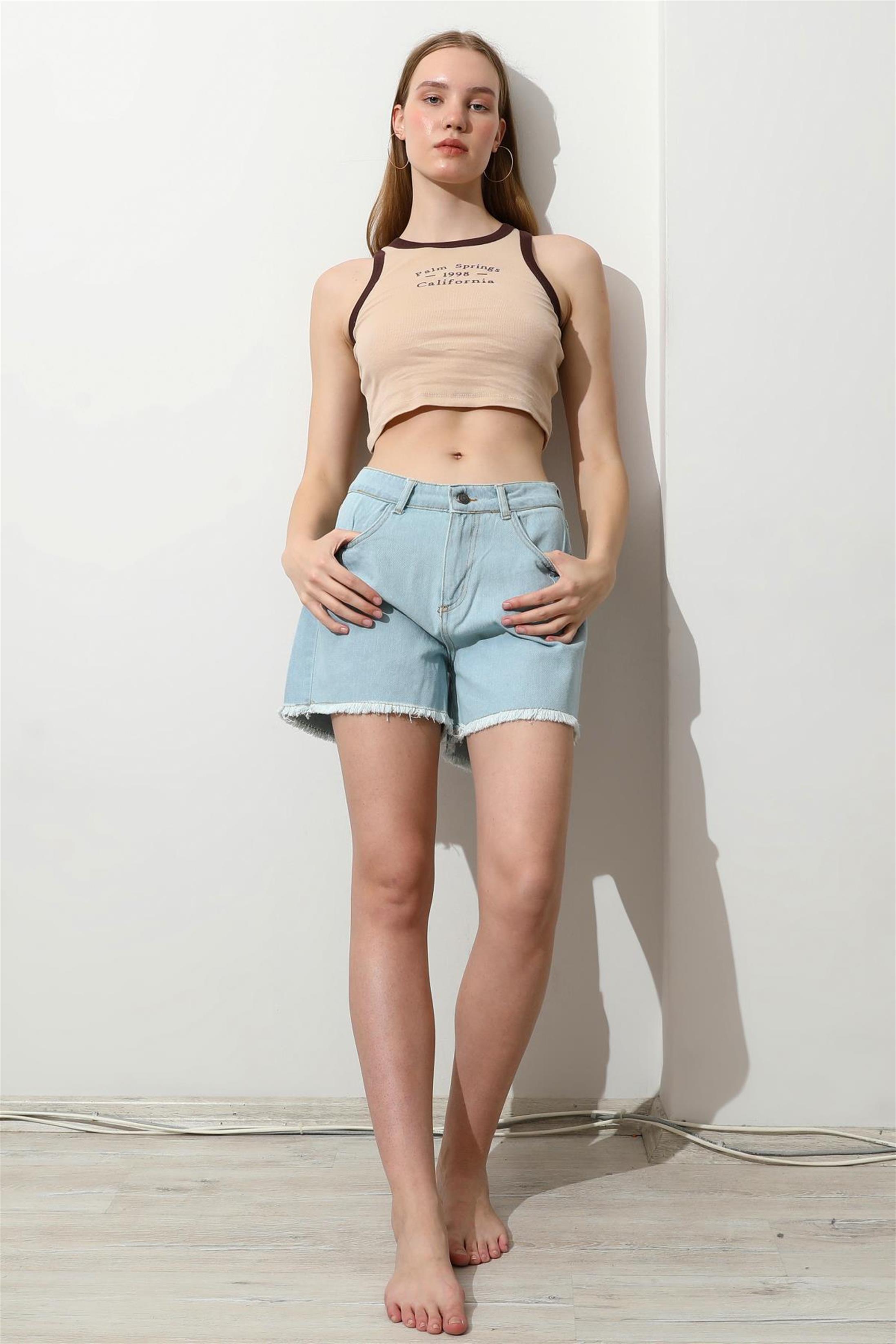 Kadın California Baskılı Crop Top Büstiyer