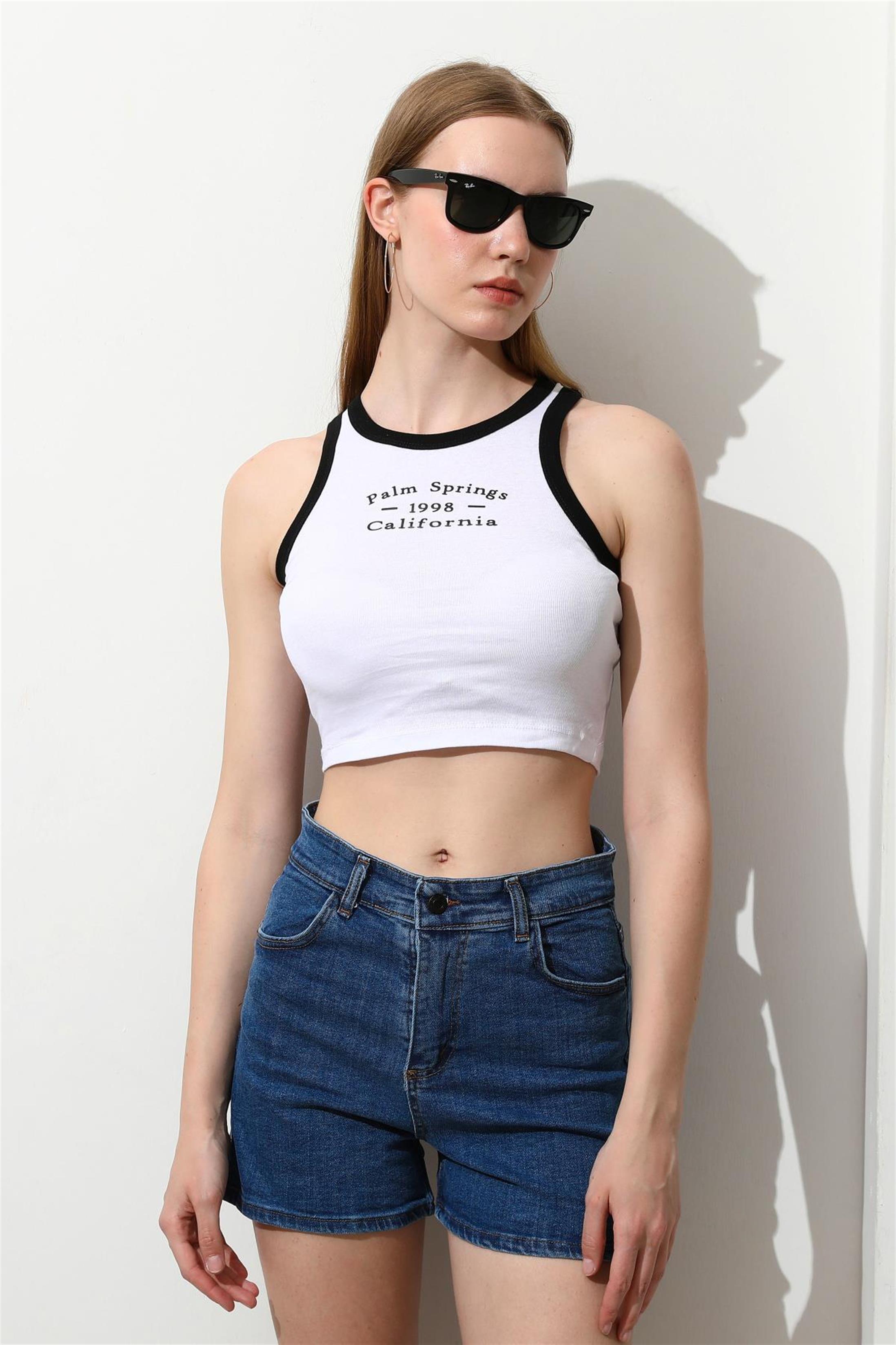 Kadın California Baskılı Crop Top Büstiyer