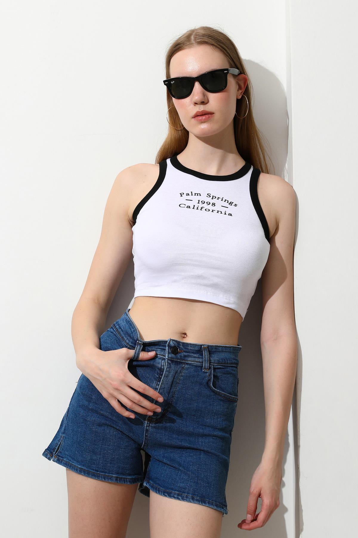 Kadın California Baskılı Crop Top Büstiyer