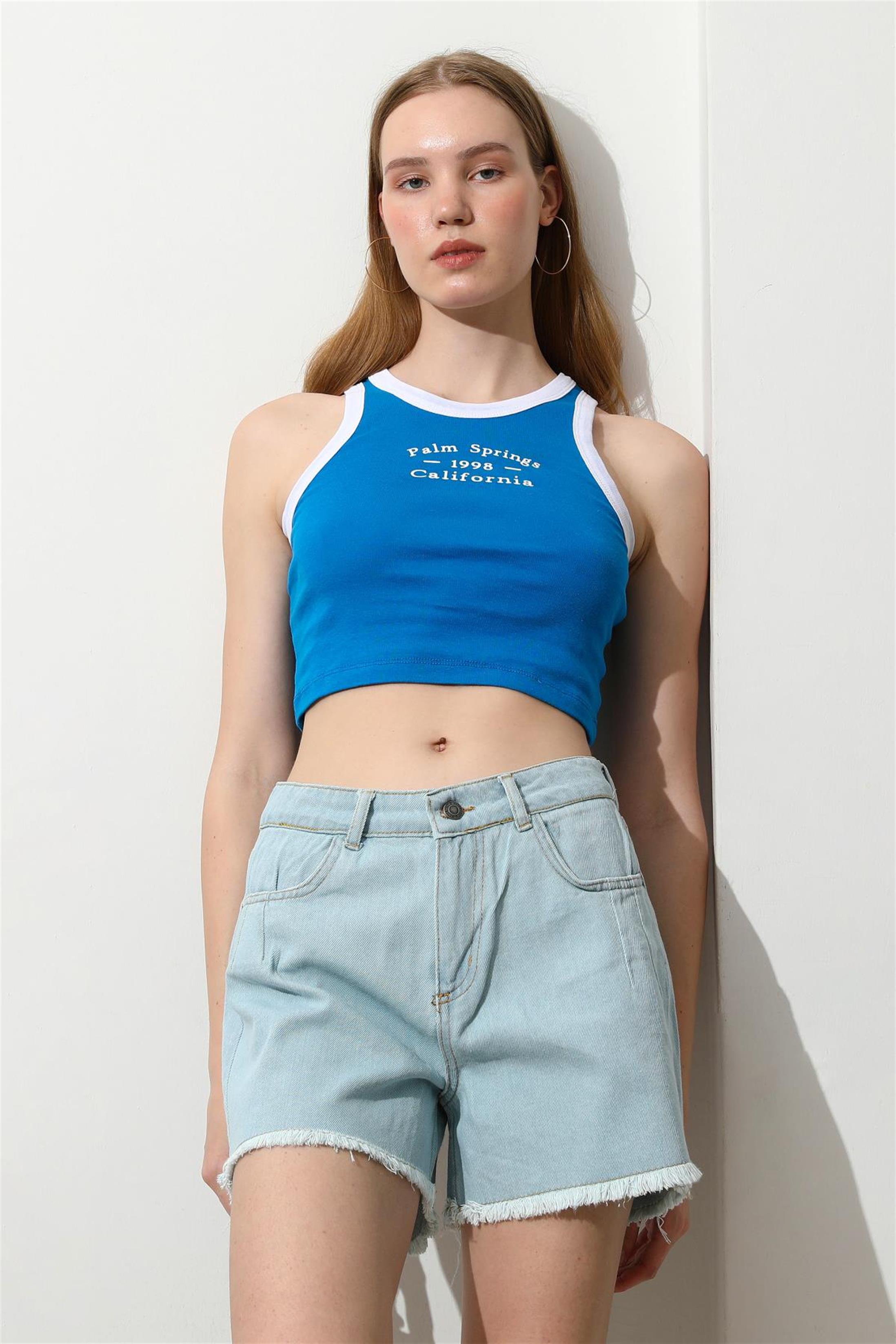 Kadın California Baskılı Crop Top Büstiyer