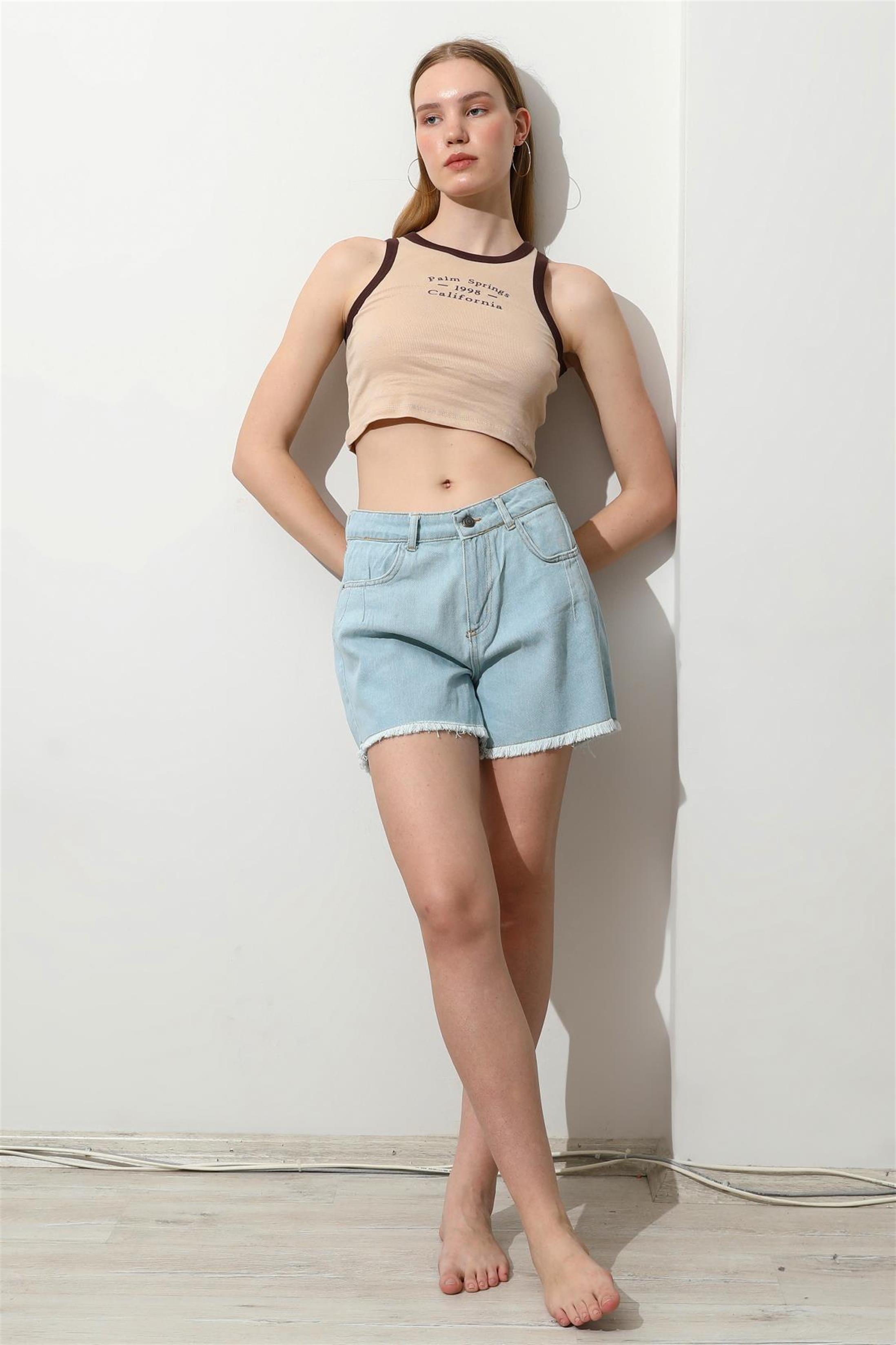 Kadın California Baskılı Crop Top Büstiyer