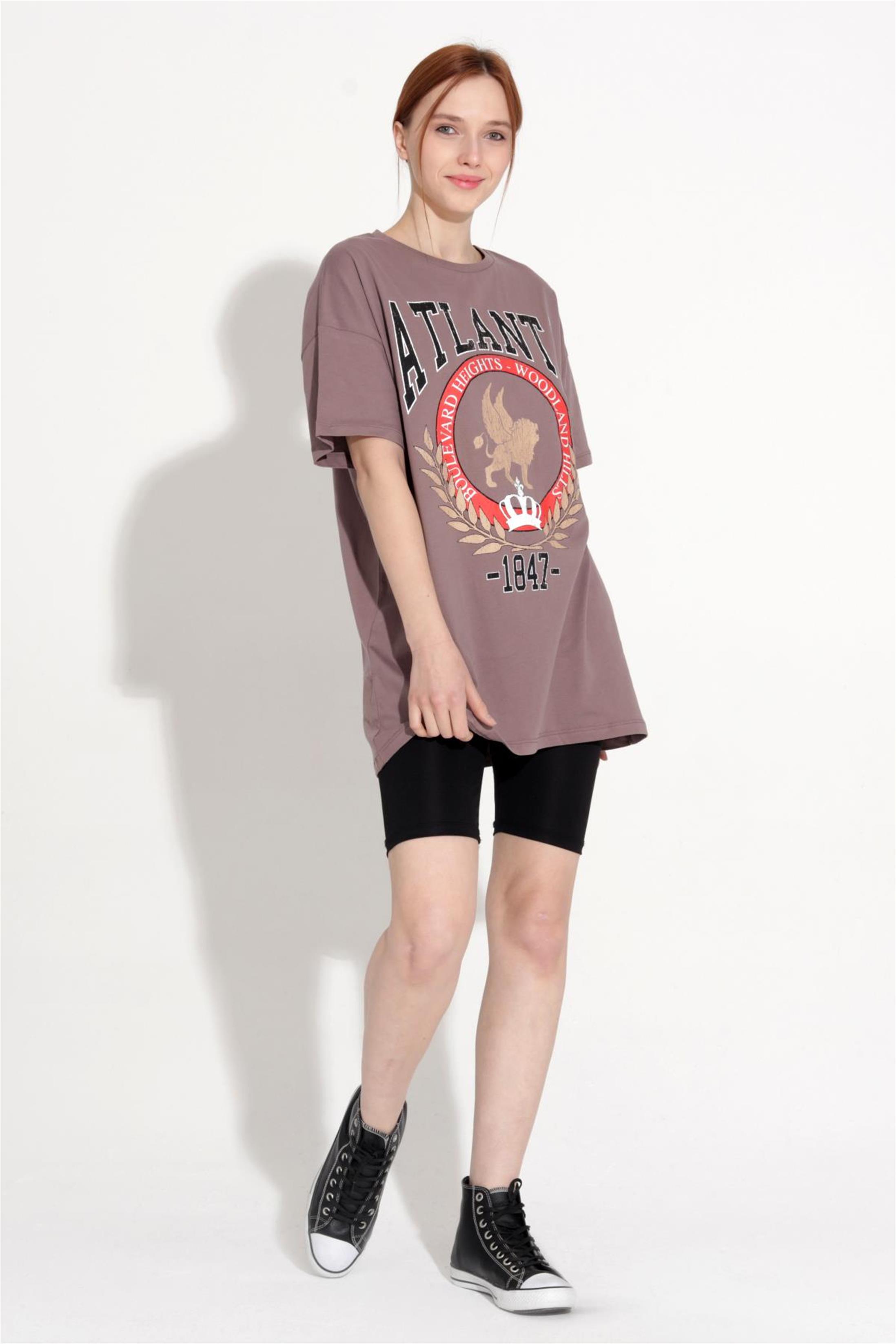 Kadın Atlanta Yazılı Baskılı Oversize T-Shirt
