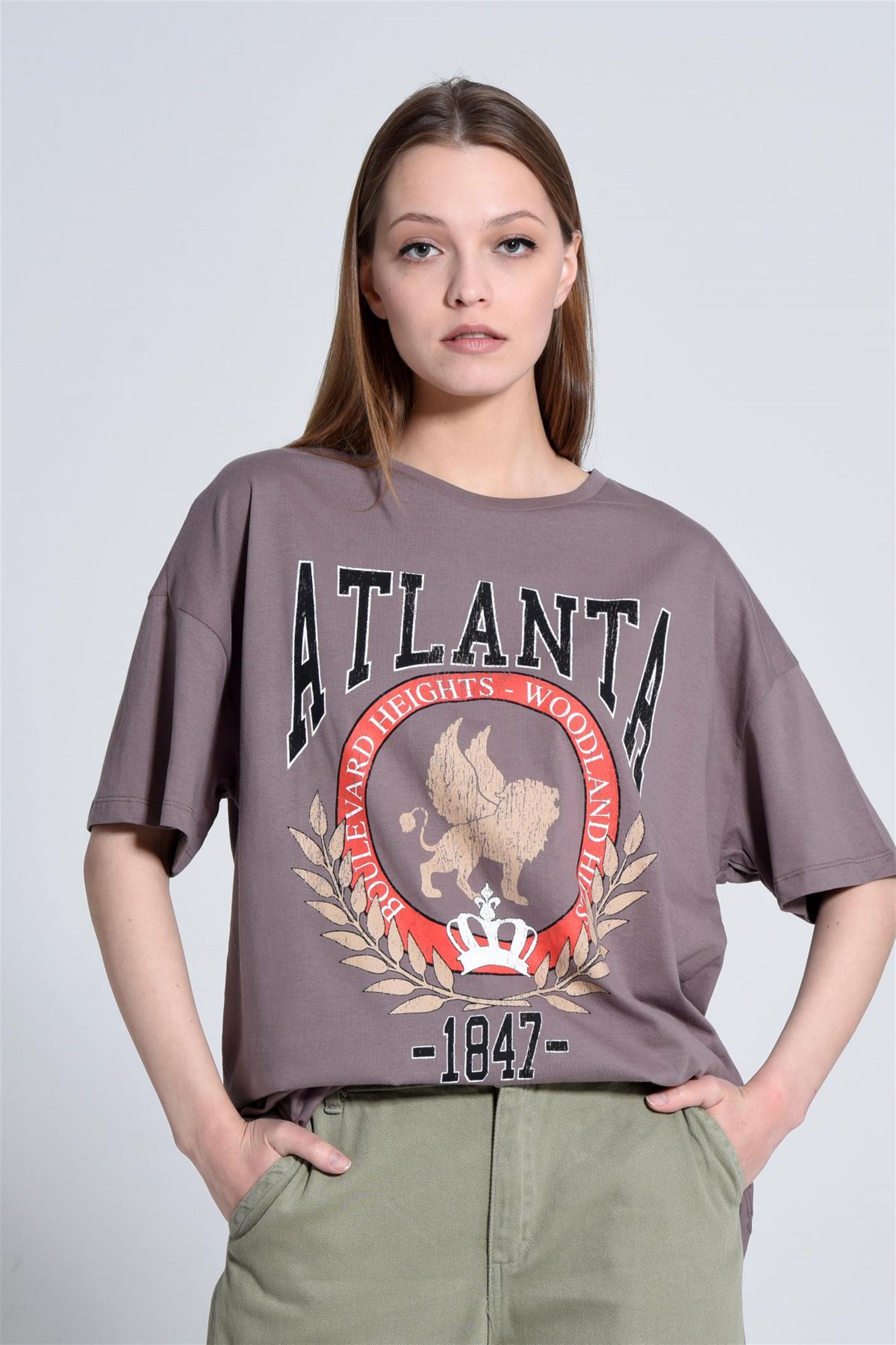 Kadın Atlanta Yazılı Baskılı Oversize T-Shirt