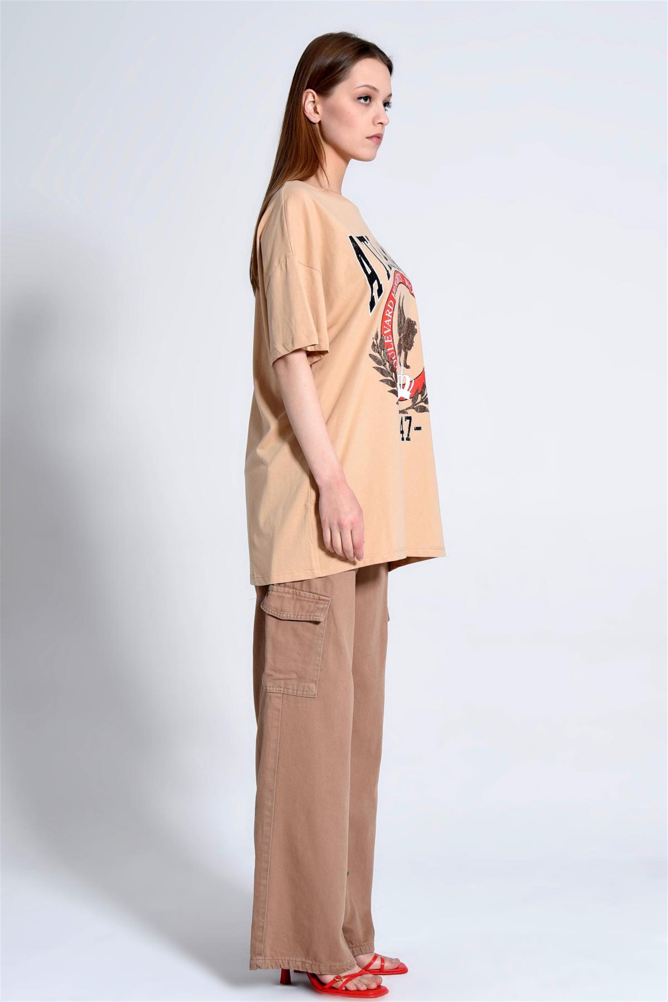 Kadın Atlanta Yazılı Baskılı Oversize T-Shirt