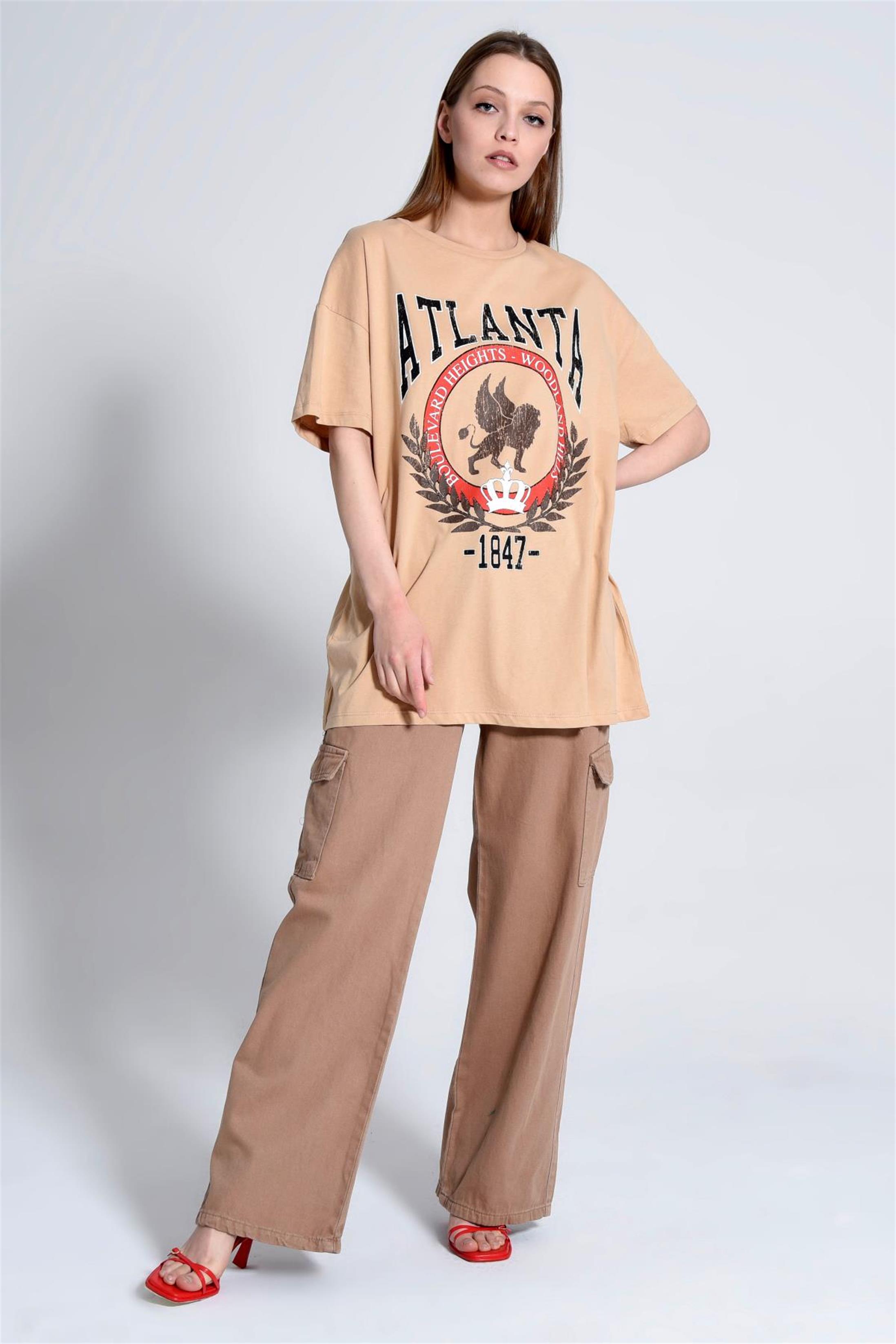 Kadın Atlanta Yazılı Baskılı Oversize T-Shirt
