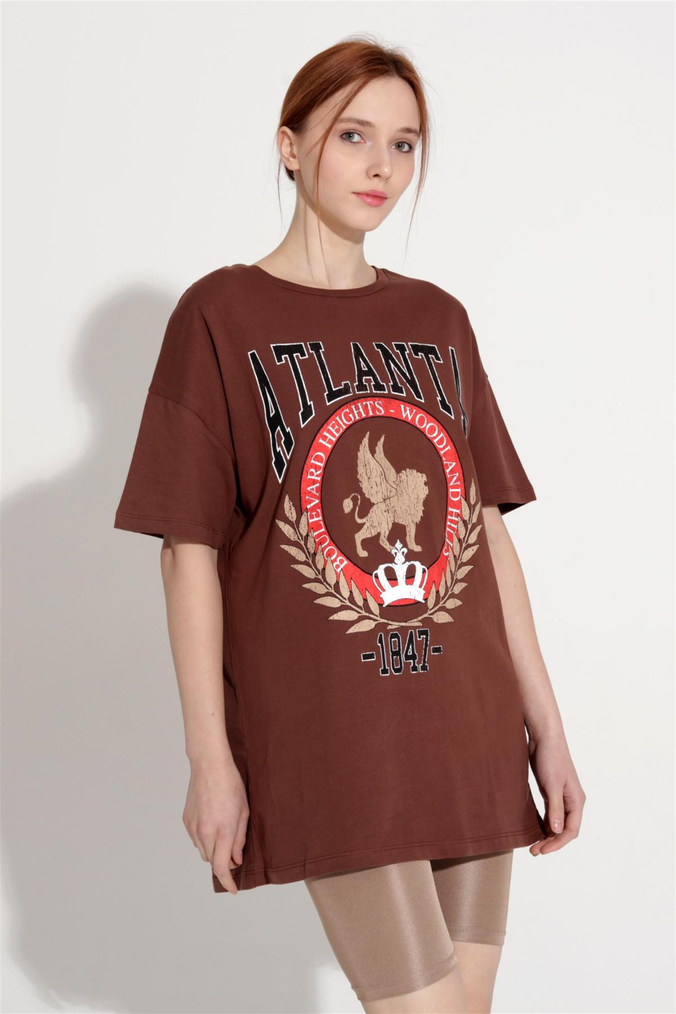 Kadın Atlanta Yazılı Baskılı Oversize T-Shirt