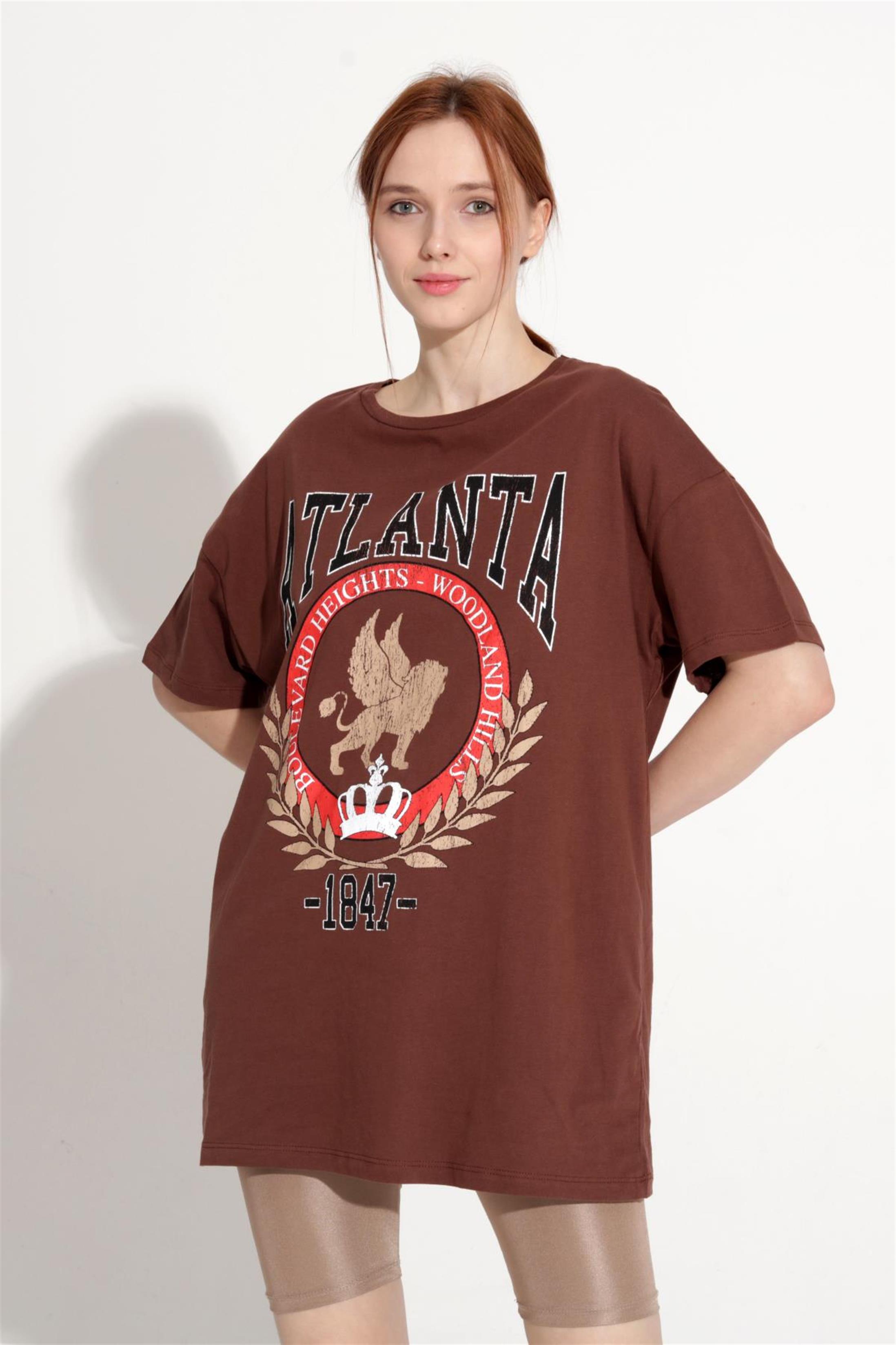 Kadın Atlanta Yazılı Baskılı Oversize T-Shirt
