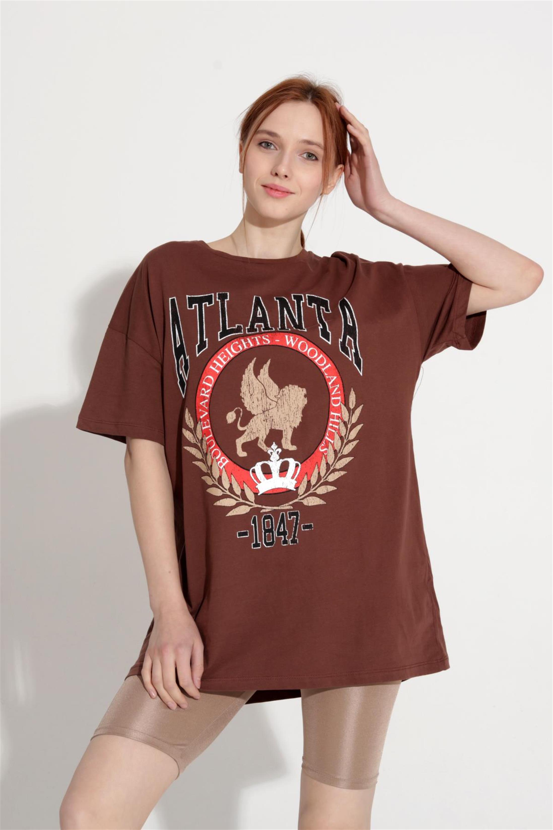 Kadın Atlanta Yazılı Baskılı Oversize T-Shirt