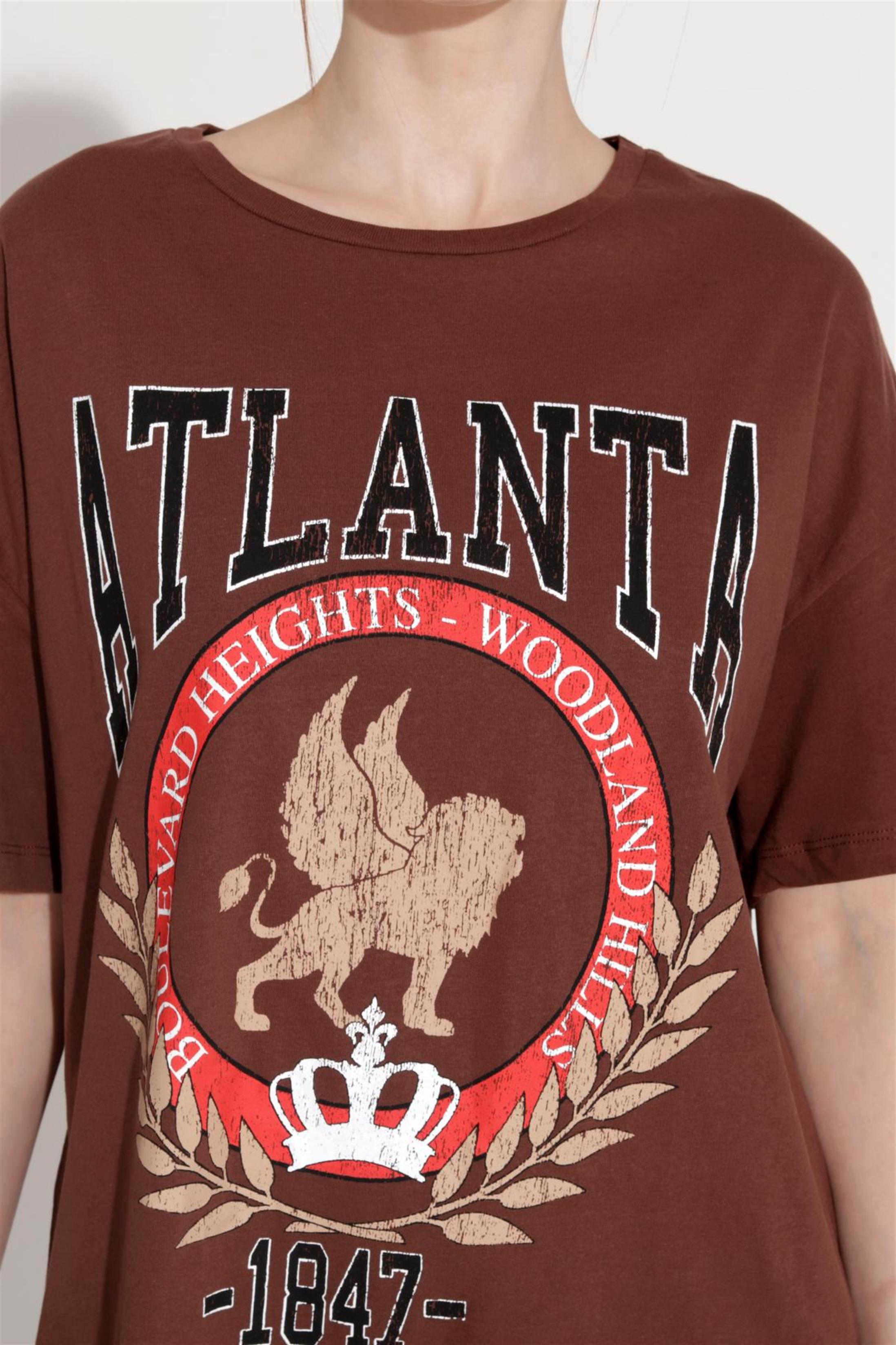 Kadın Atlanta Yazılı Baskılı Oversize T-Shirt