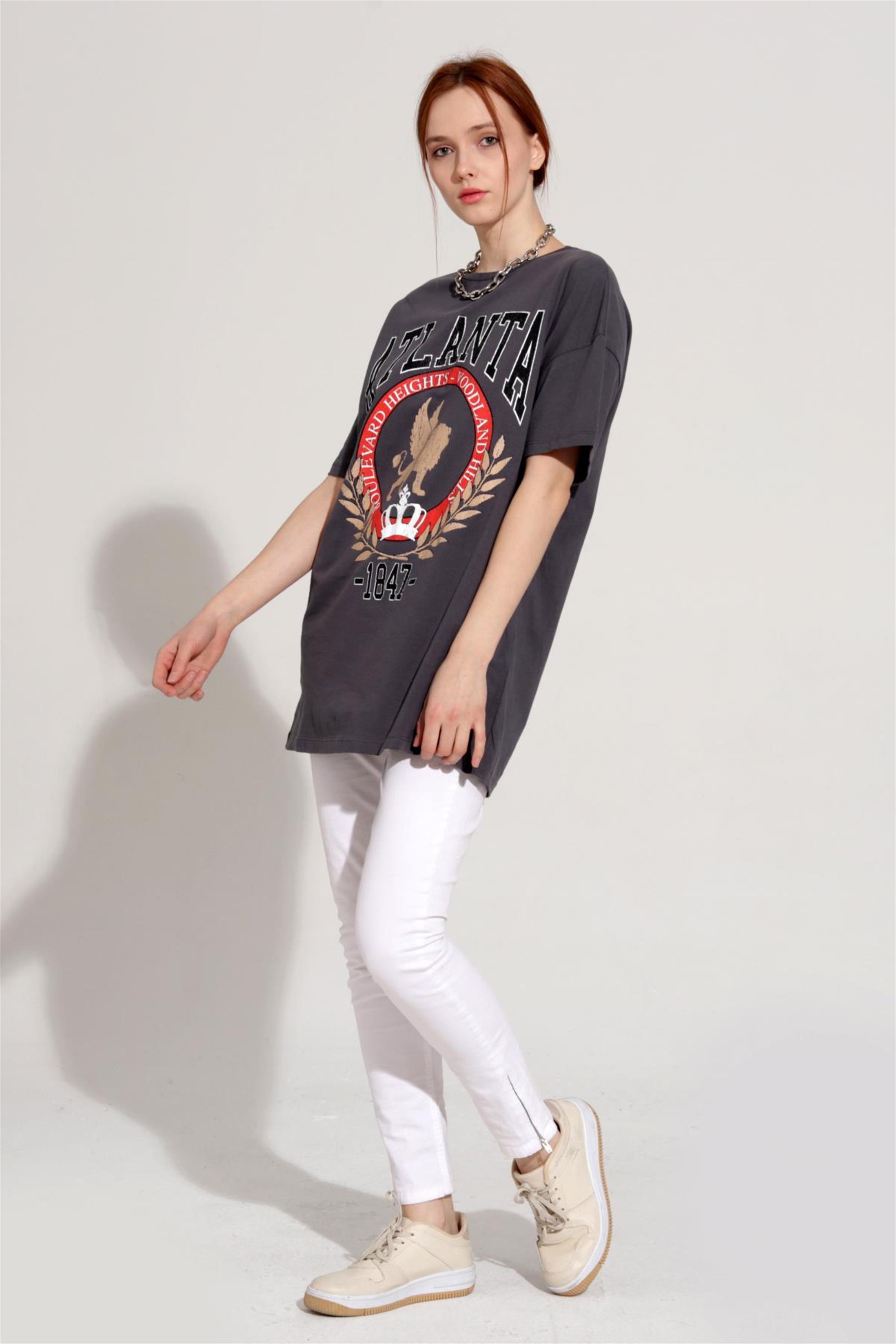 Kadın Atlanta Yazılı Baskılı Oversize T-Shirt