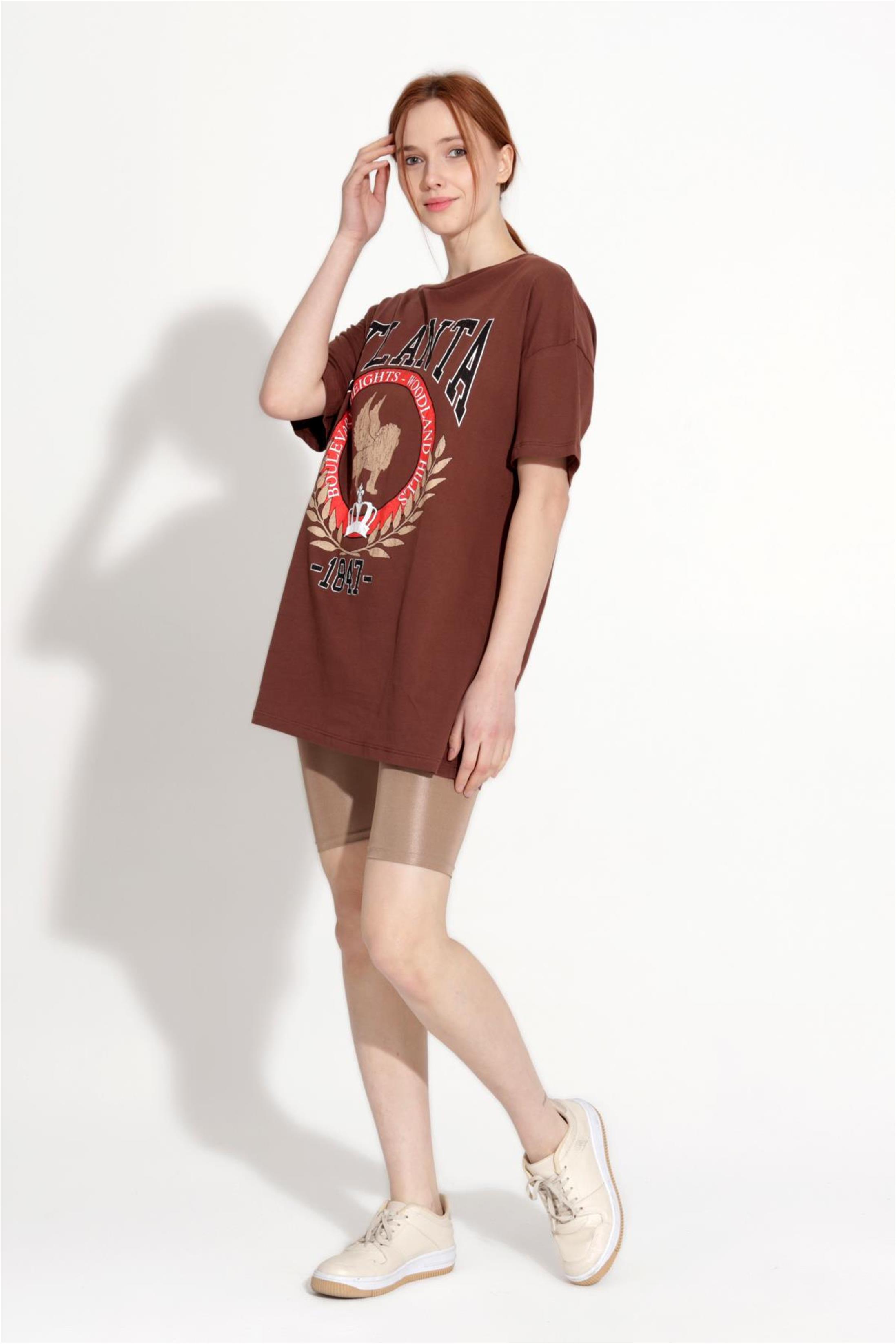 Kadın Atlanta Yazılı Baskılı Oversize T-Shirt