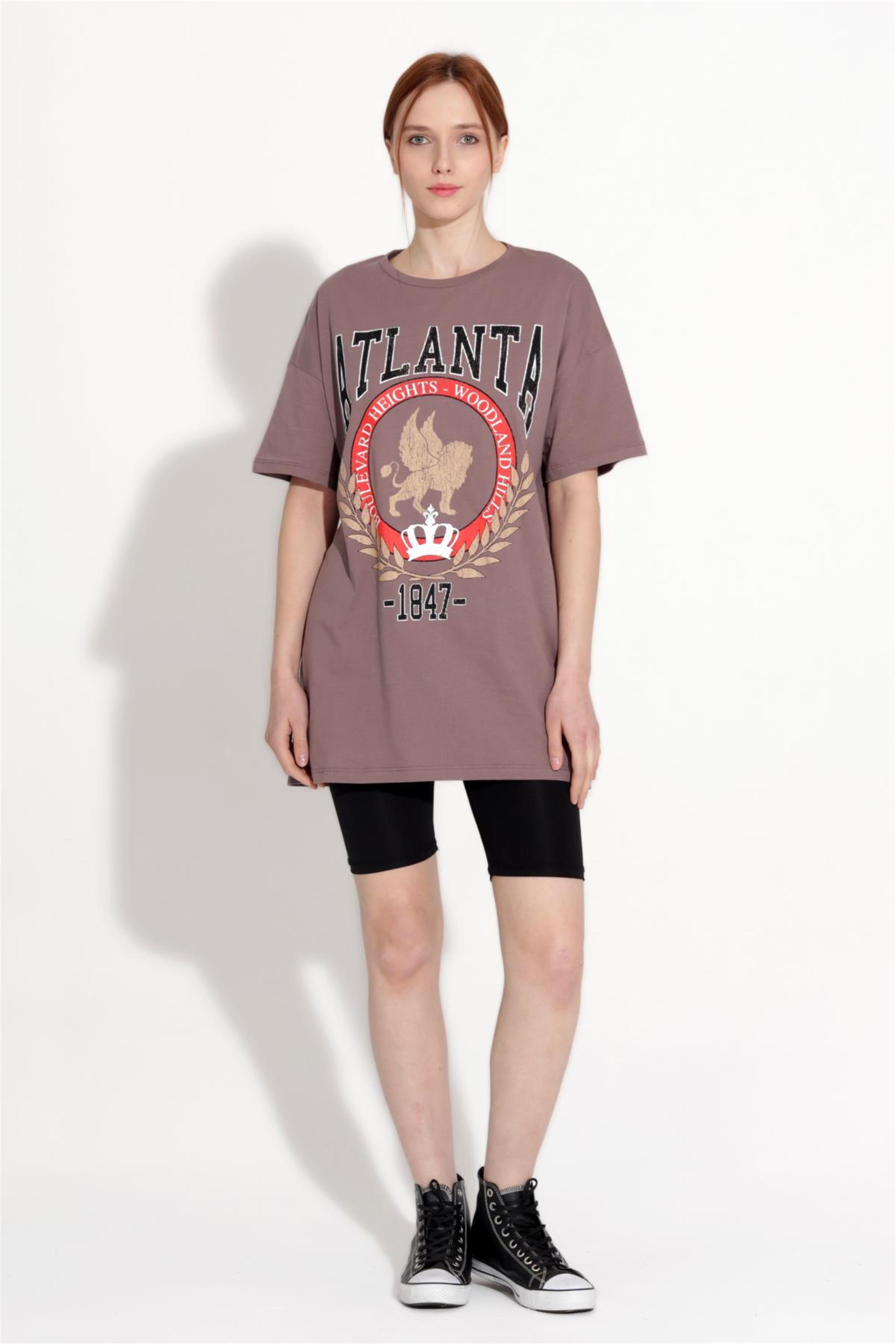 Kadın Atlanta Yazılı Baskılı Oversize T-Shirt