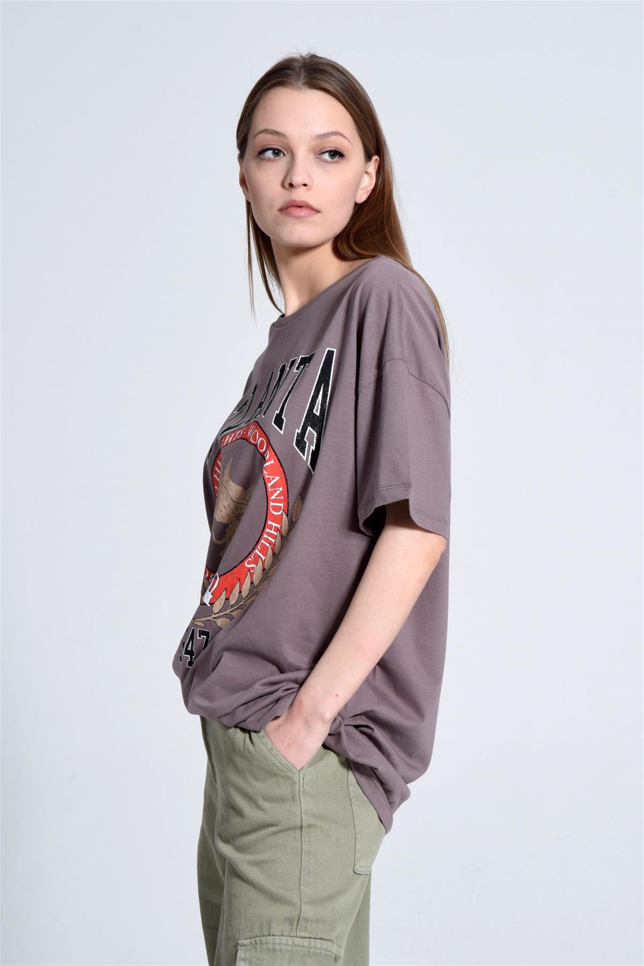 Kadın Atlanta Yazılı Baskılı Oversize T-Shirt