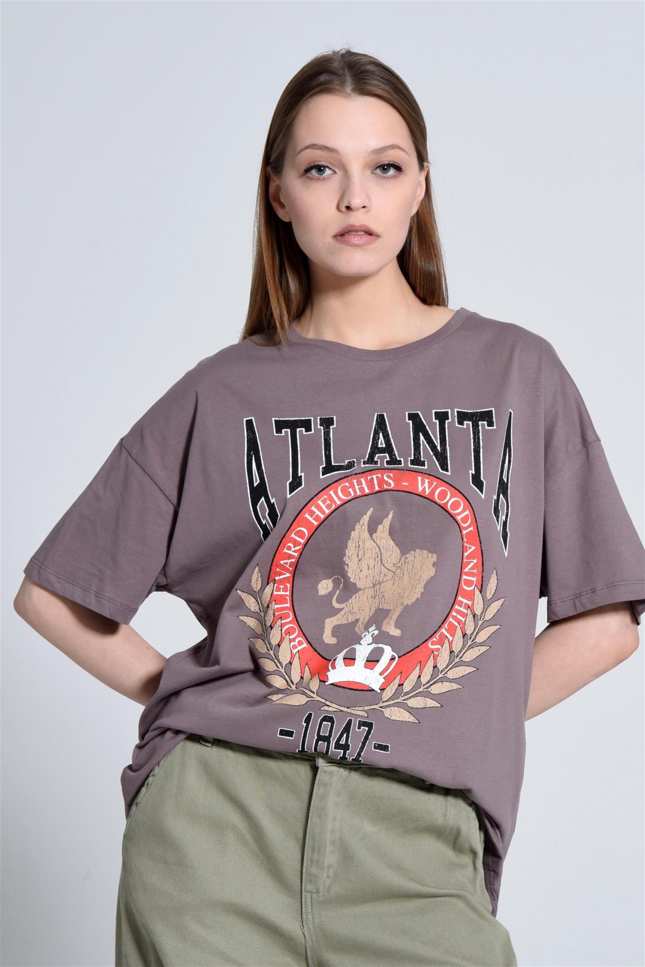 Kadın Atlanta Yazılı Baskılı Oversize T-Shirt