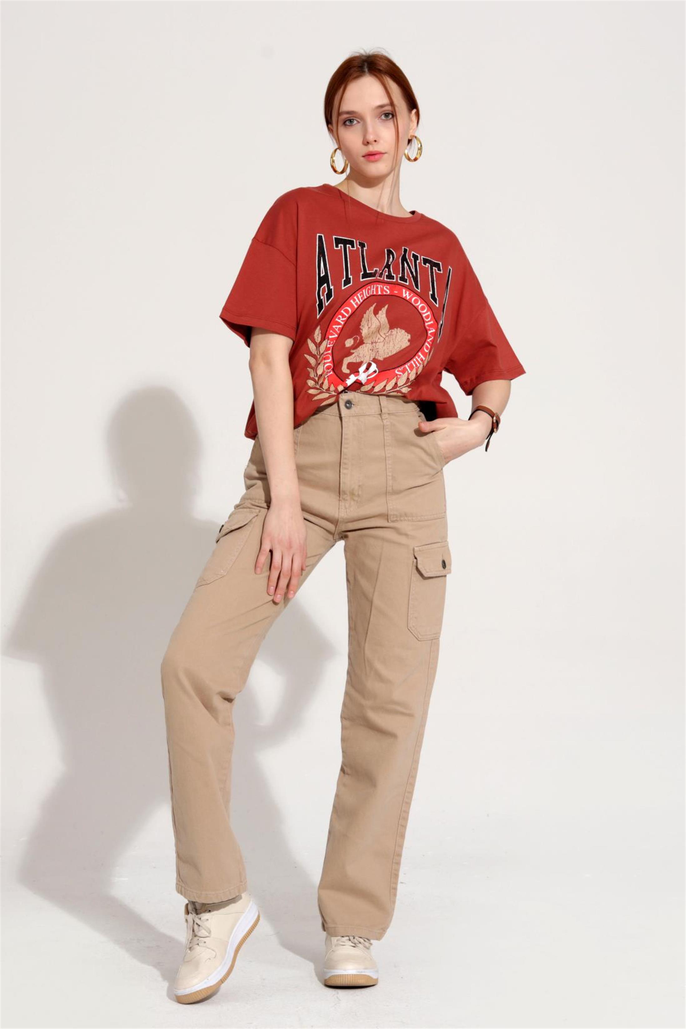 Kadın Atlanta Yazılı Baskılı Oversize T-Shirt