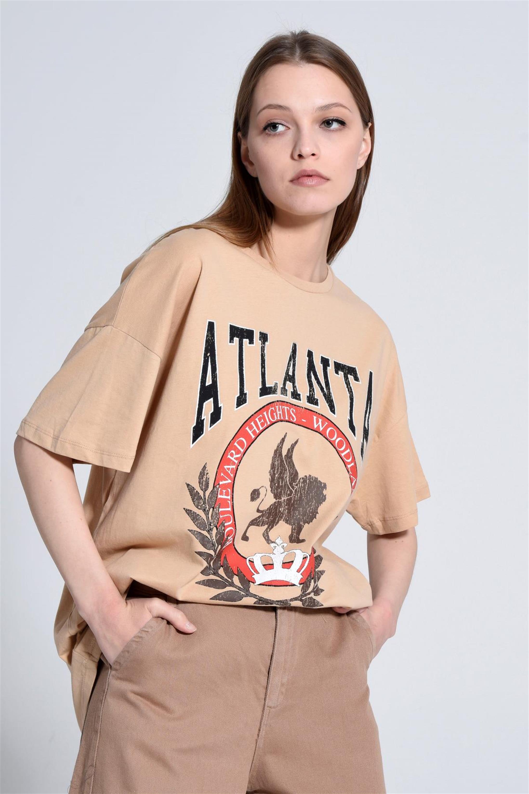 Kadın Atlanta Yazılı Baskılı Oversize T-Shirt