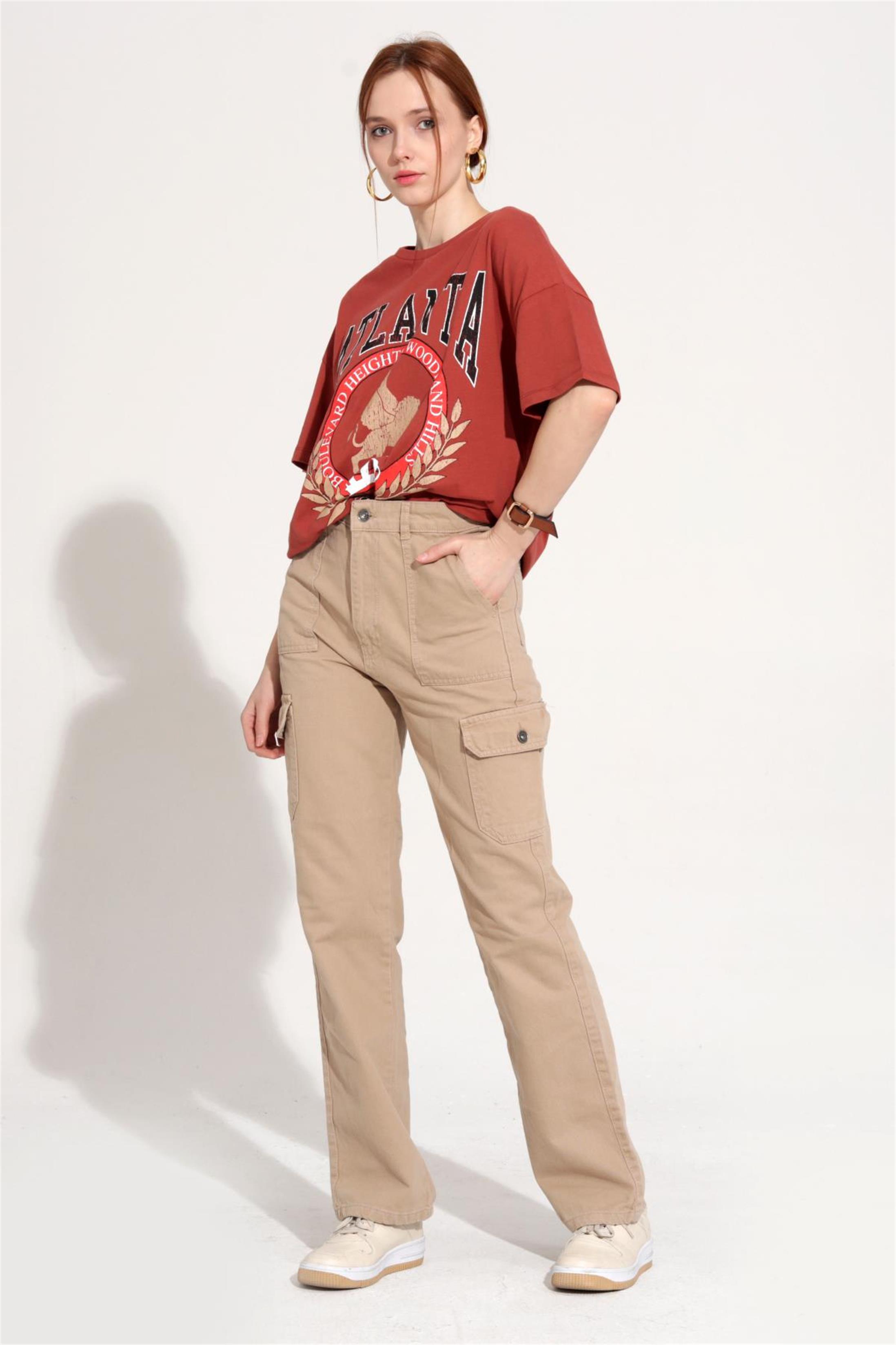 Kadın Atlanta Yazılı Baskılı Oversize T-Shirt