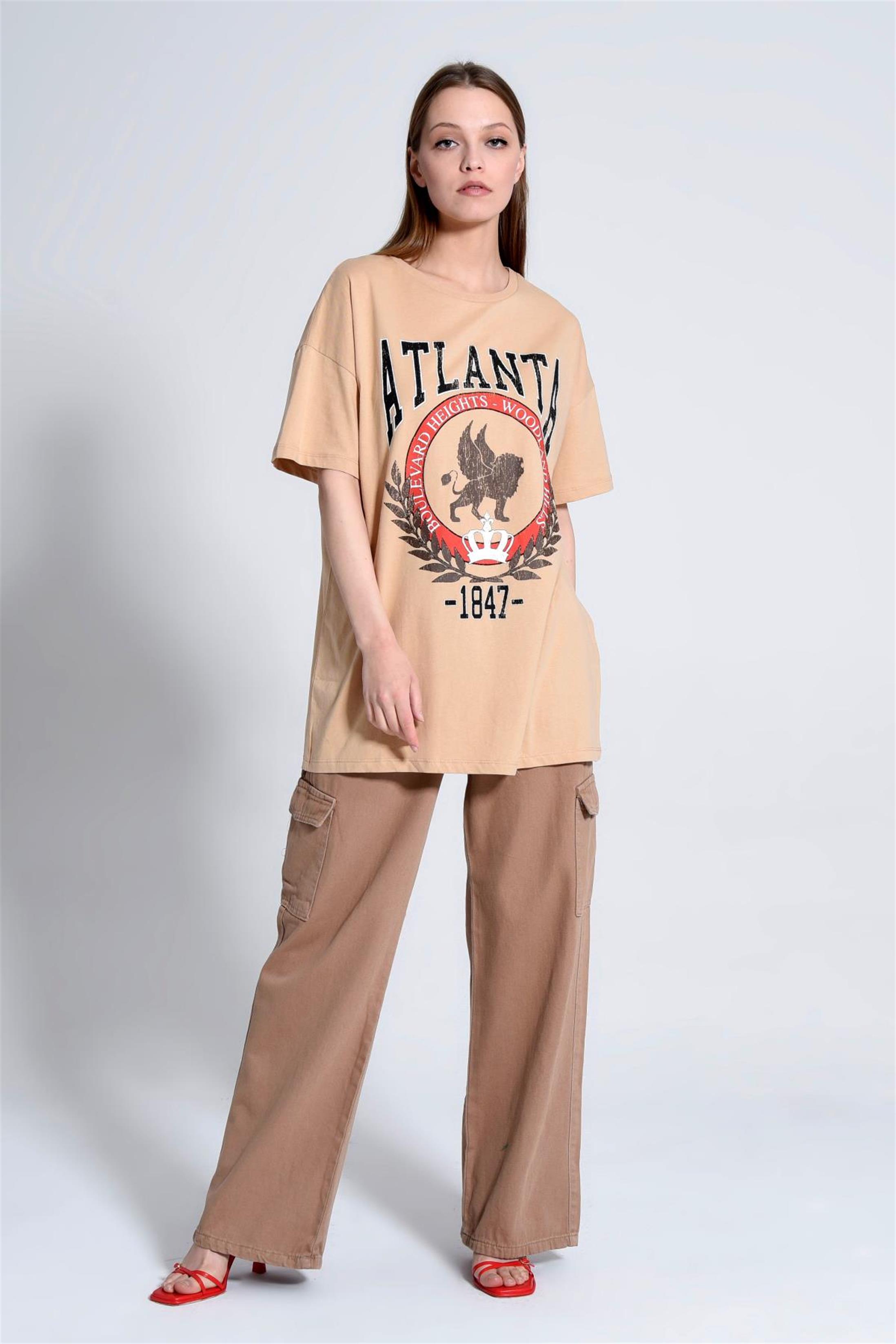 Kadın Atlanta Yazılı Baskılı Oversize T-Shirt