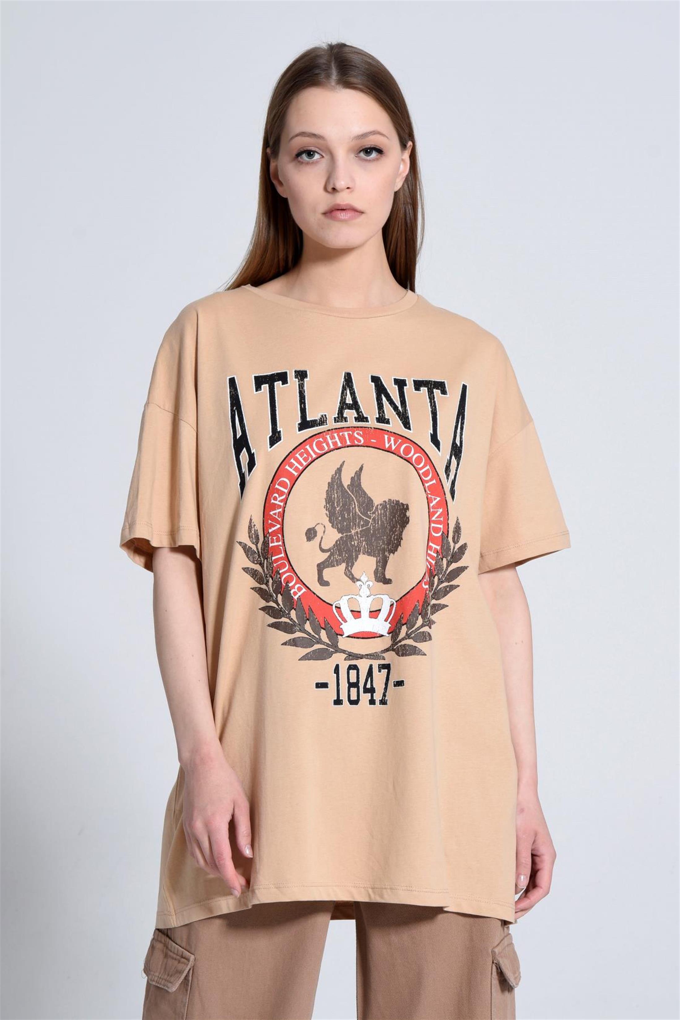 Kadın Atlanta Yazılı Baskılı Oversize T-Shirt