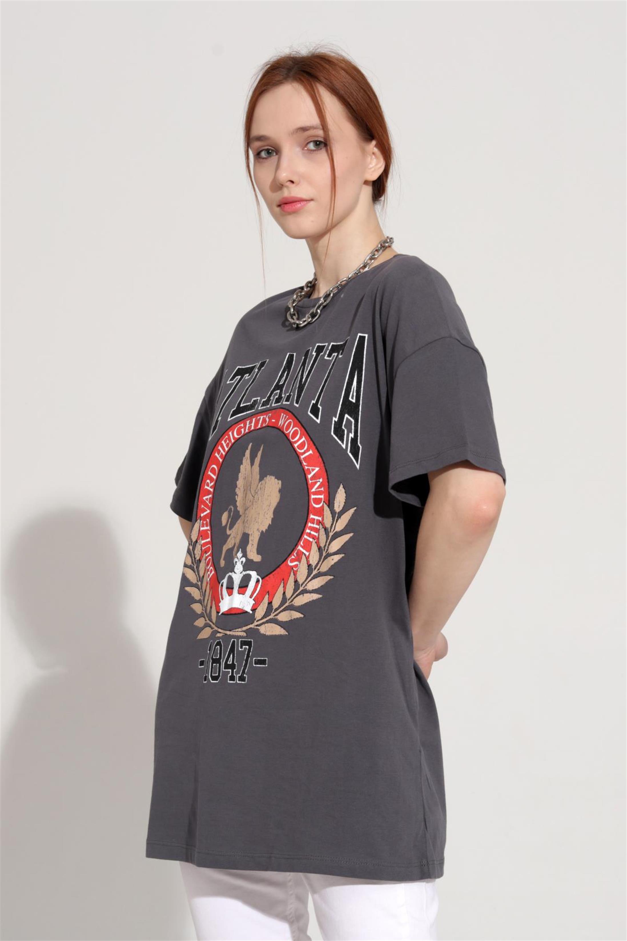 Kadın Atlanta Yazılı Baskılı Oversize T-Shirt