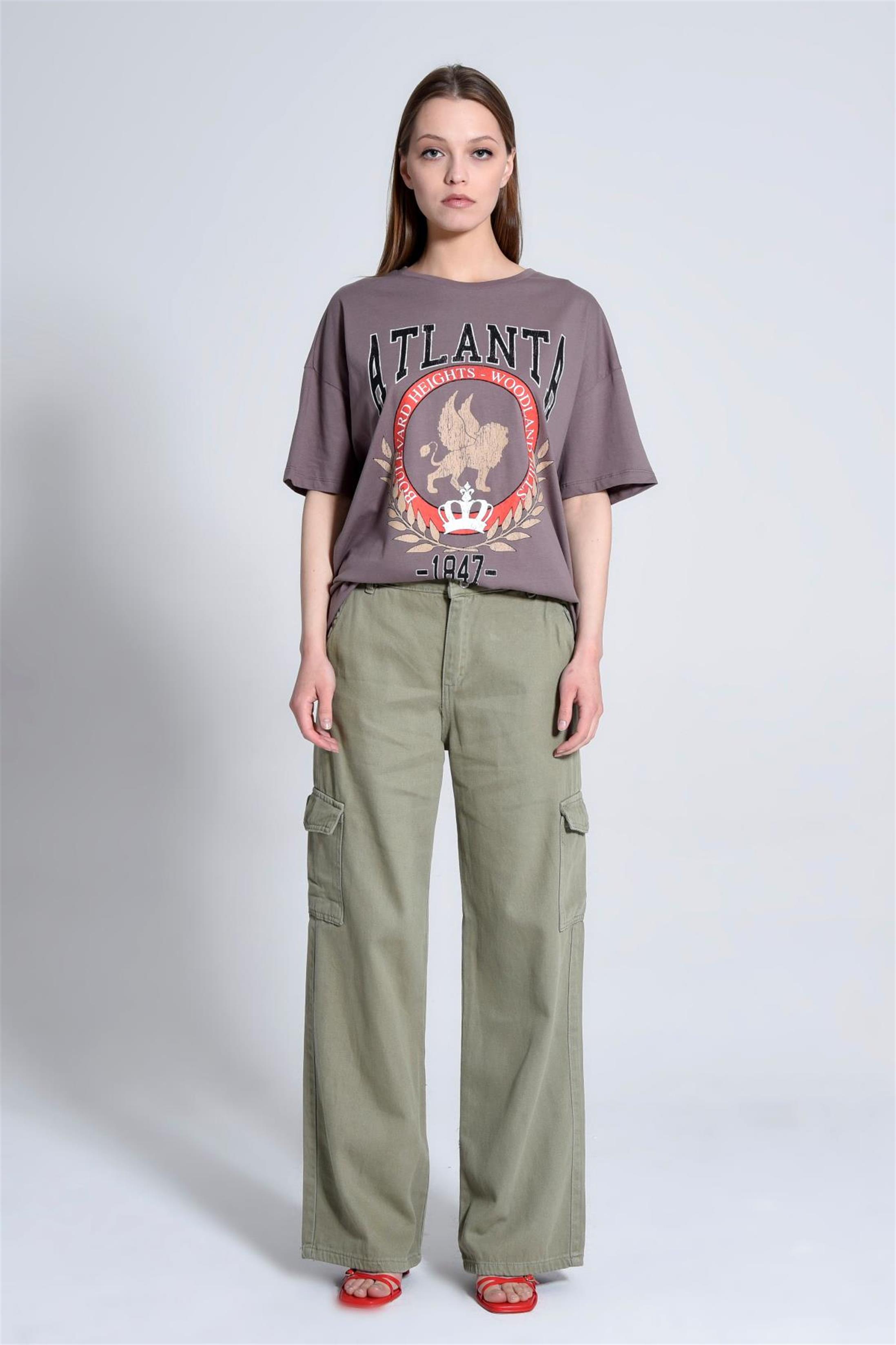 Kadın Atlanta Yazılı Baskılı Oversize T-Shirt