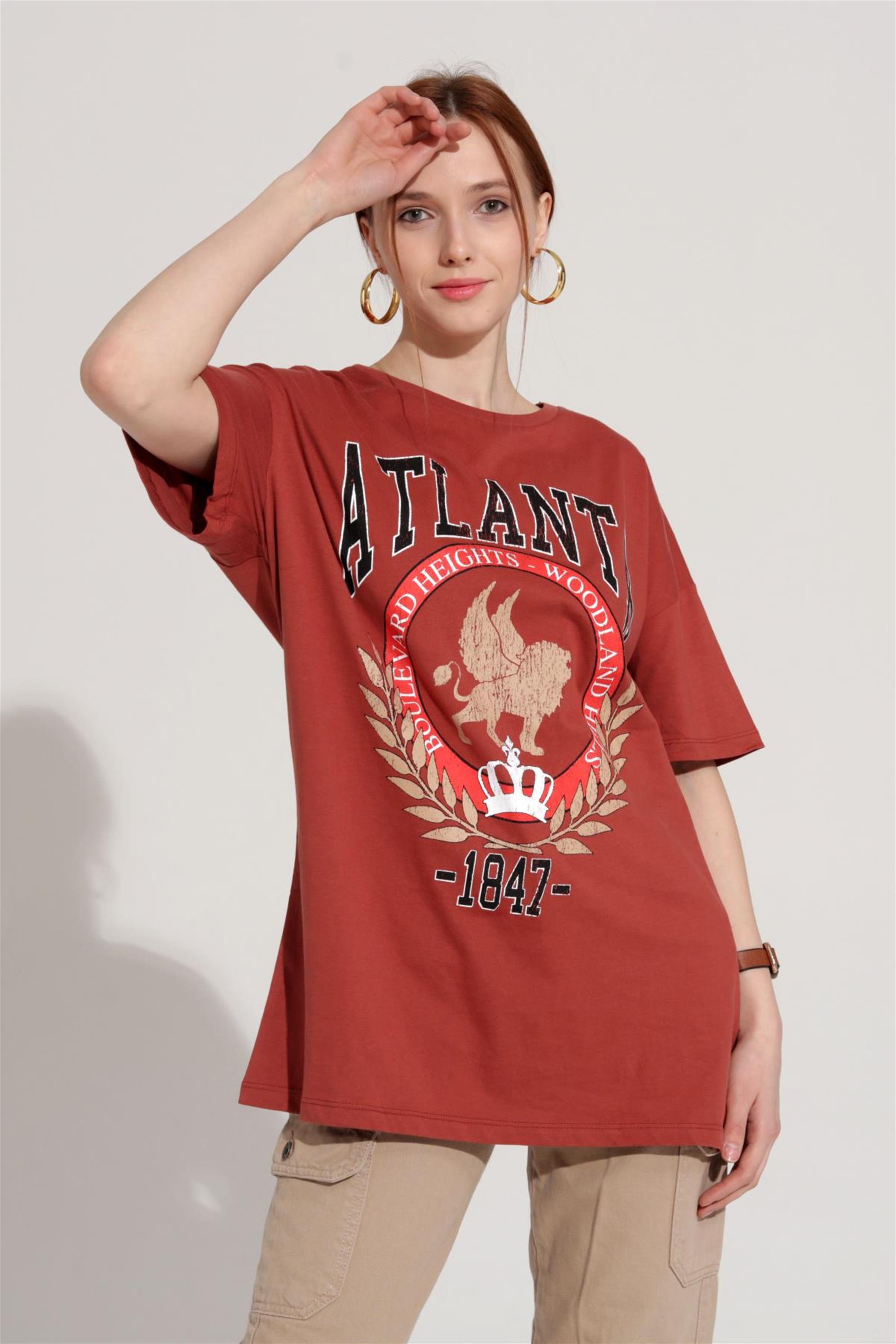 Kadın Atlanta Yazılı Baskılı Oversize T-Shirt