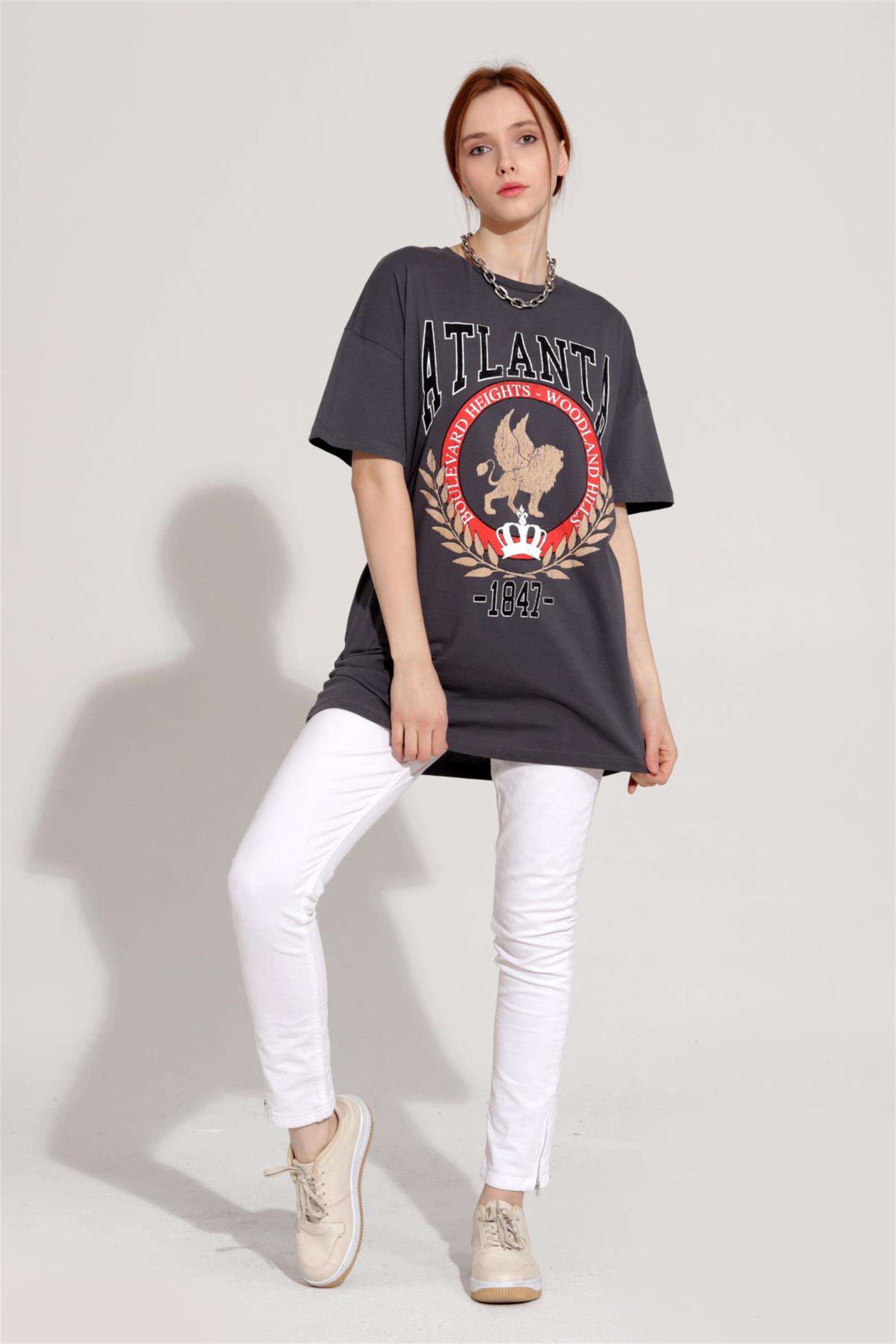 Kadın Atlanta Yazılı Baskılı Oversize T-Shirt