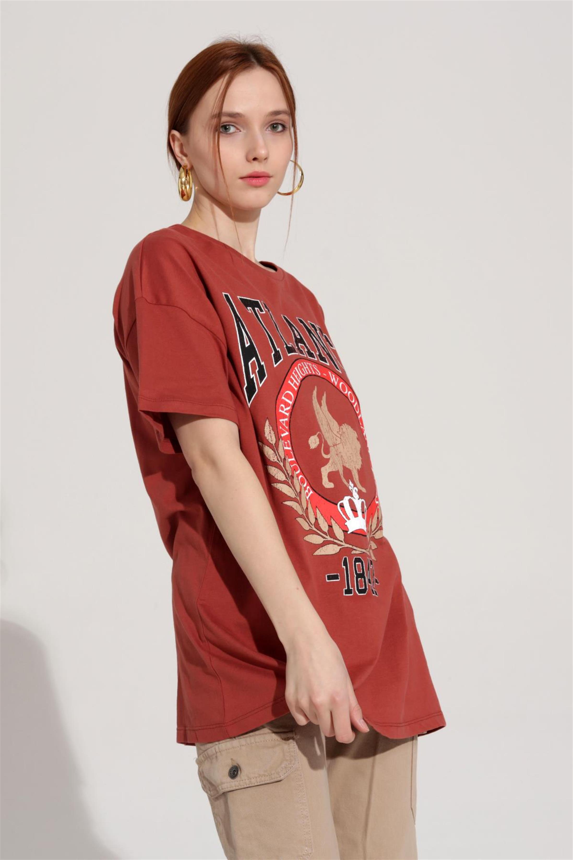 Kadın Atlanta Yazılı Baskılı Oversize T-Shirt