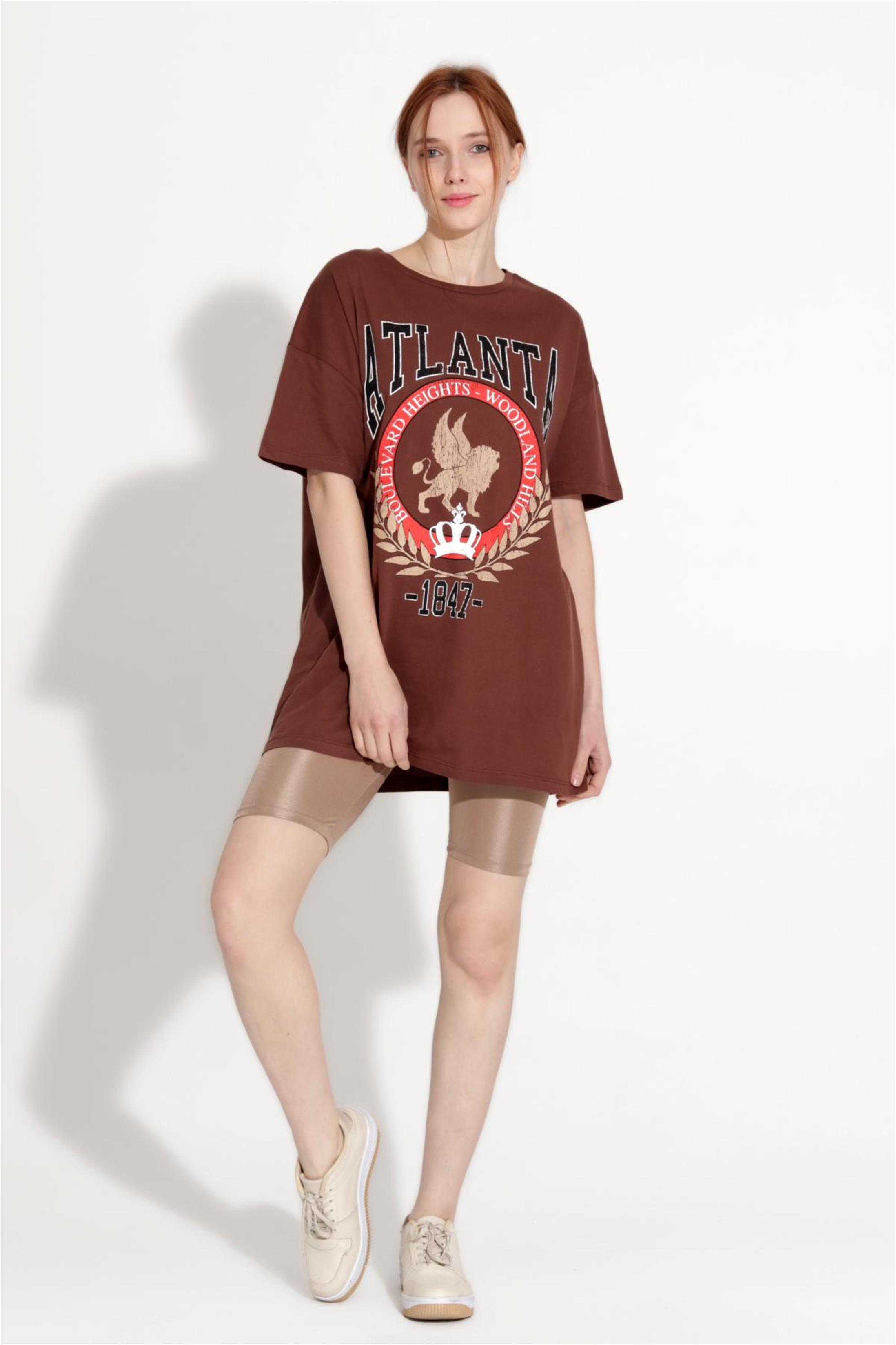 Kadın Atlanta Yazılı Baskılı Oversize T-Shirt